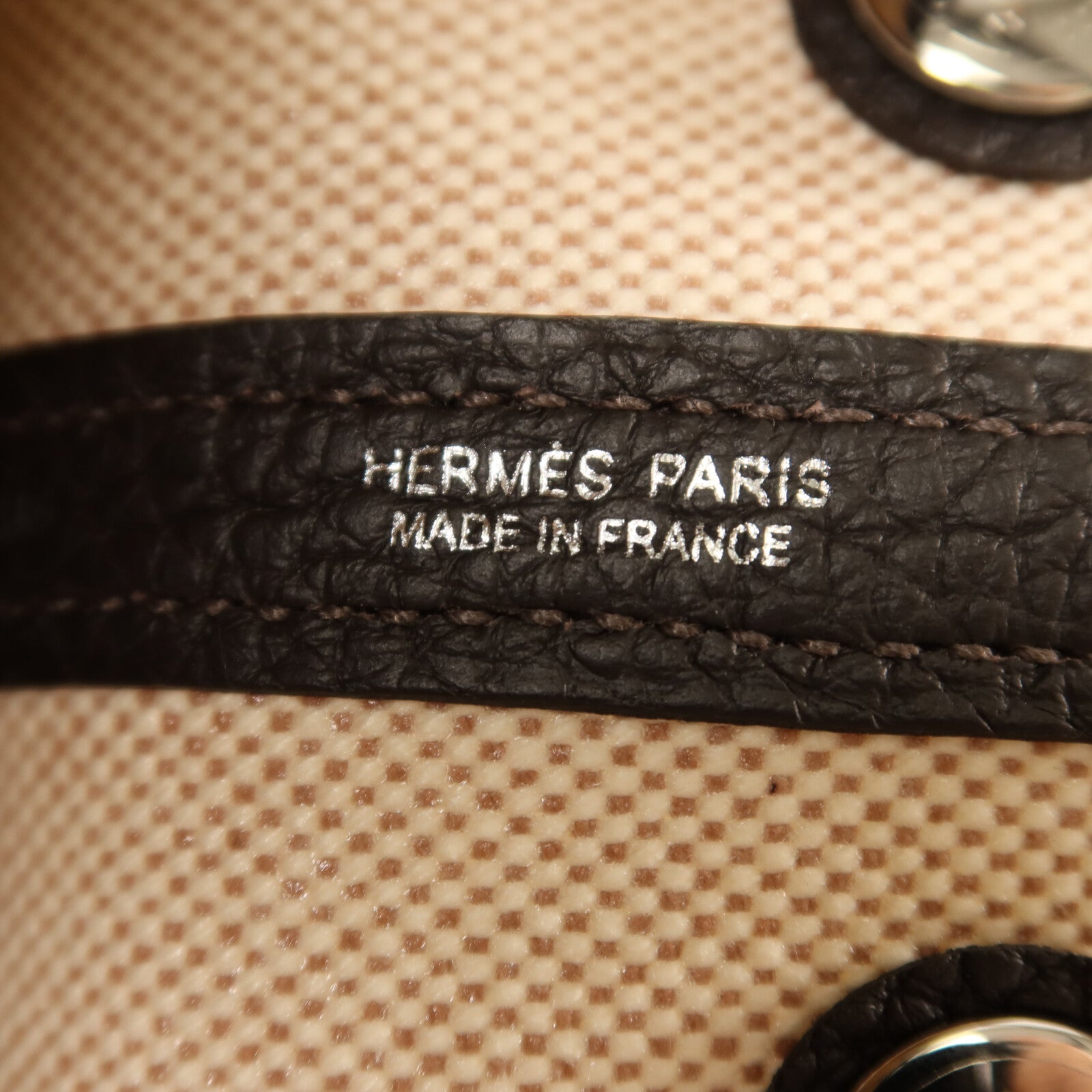 HERMES Toile H帆布Mini Garden Party銀扣手挽袋Ebene