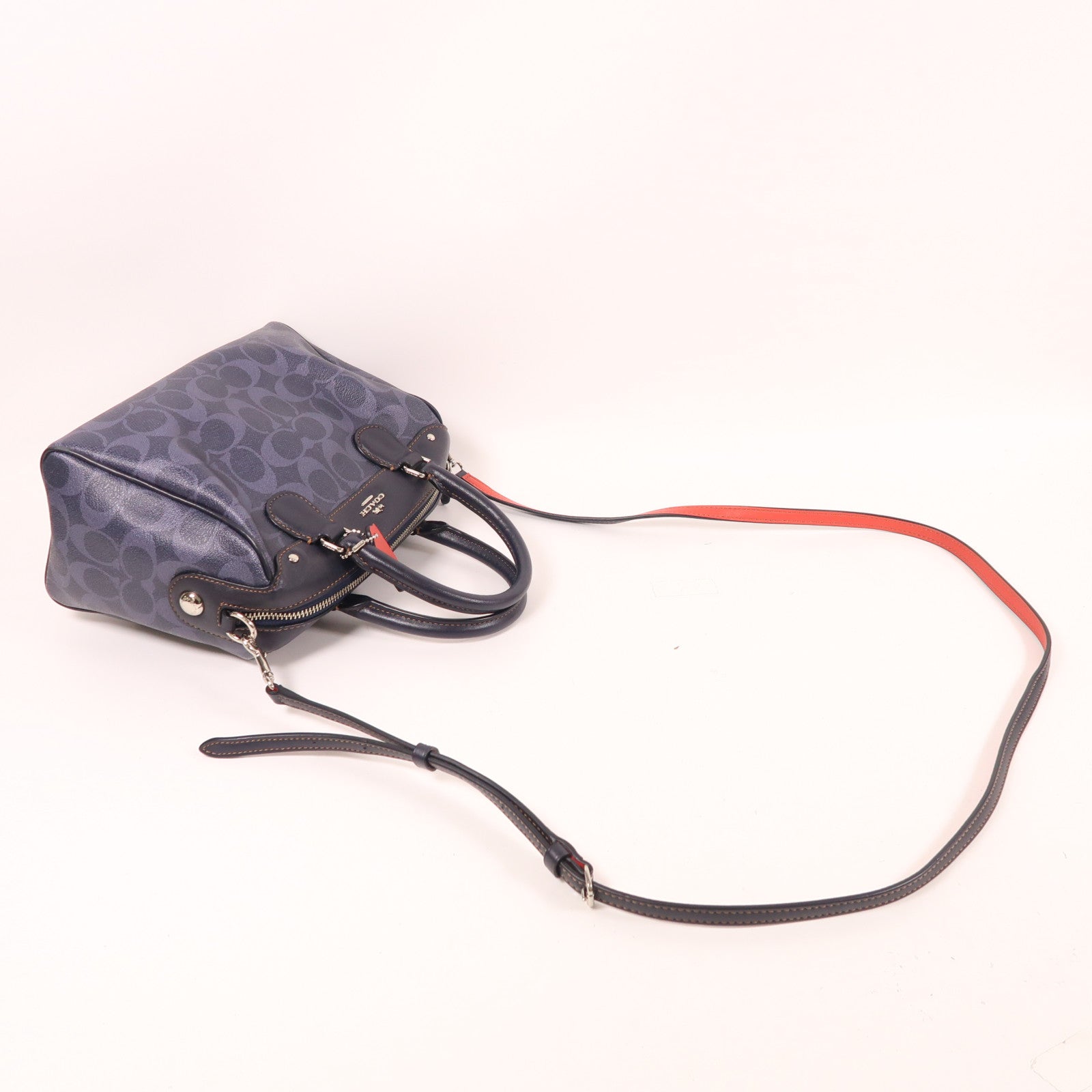 COACH 塗層帆布2 Way Shoulder銀扣手挽肩背兩用袋