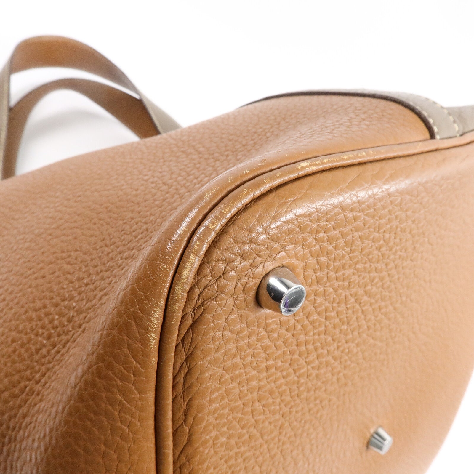 HERMES Clemence皮革Picotin GM手挽袋Étoupe/Gold