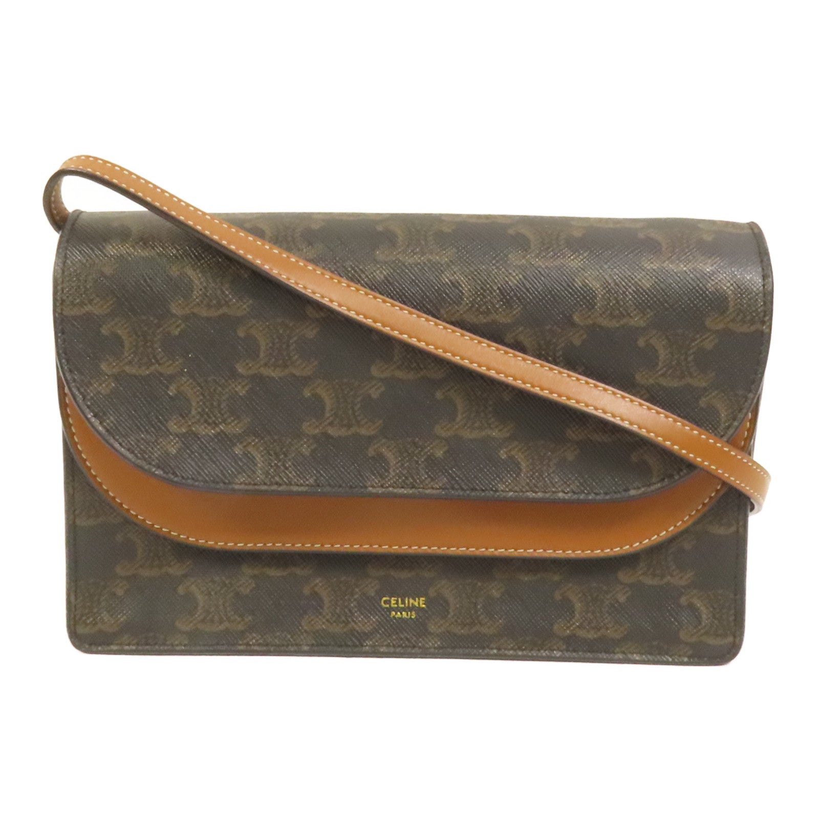 CELINE 塗層帆布Tripmphe Wallet On Strap金扣肩背袋