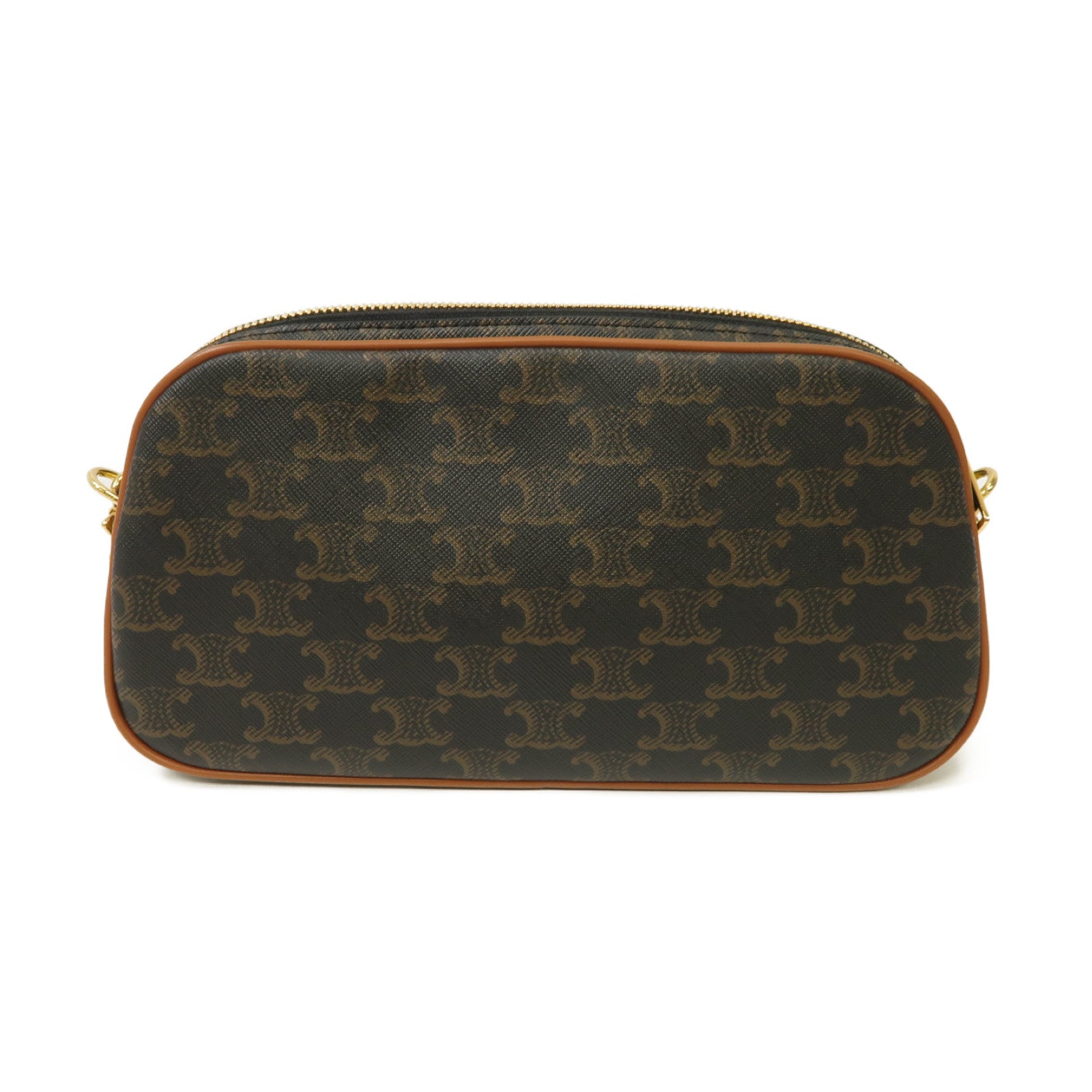 CELINE 牛皮皮革/帆布Triomphe Shoulder 2 Way Bag金扣手挽肩背兩用袋