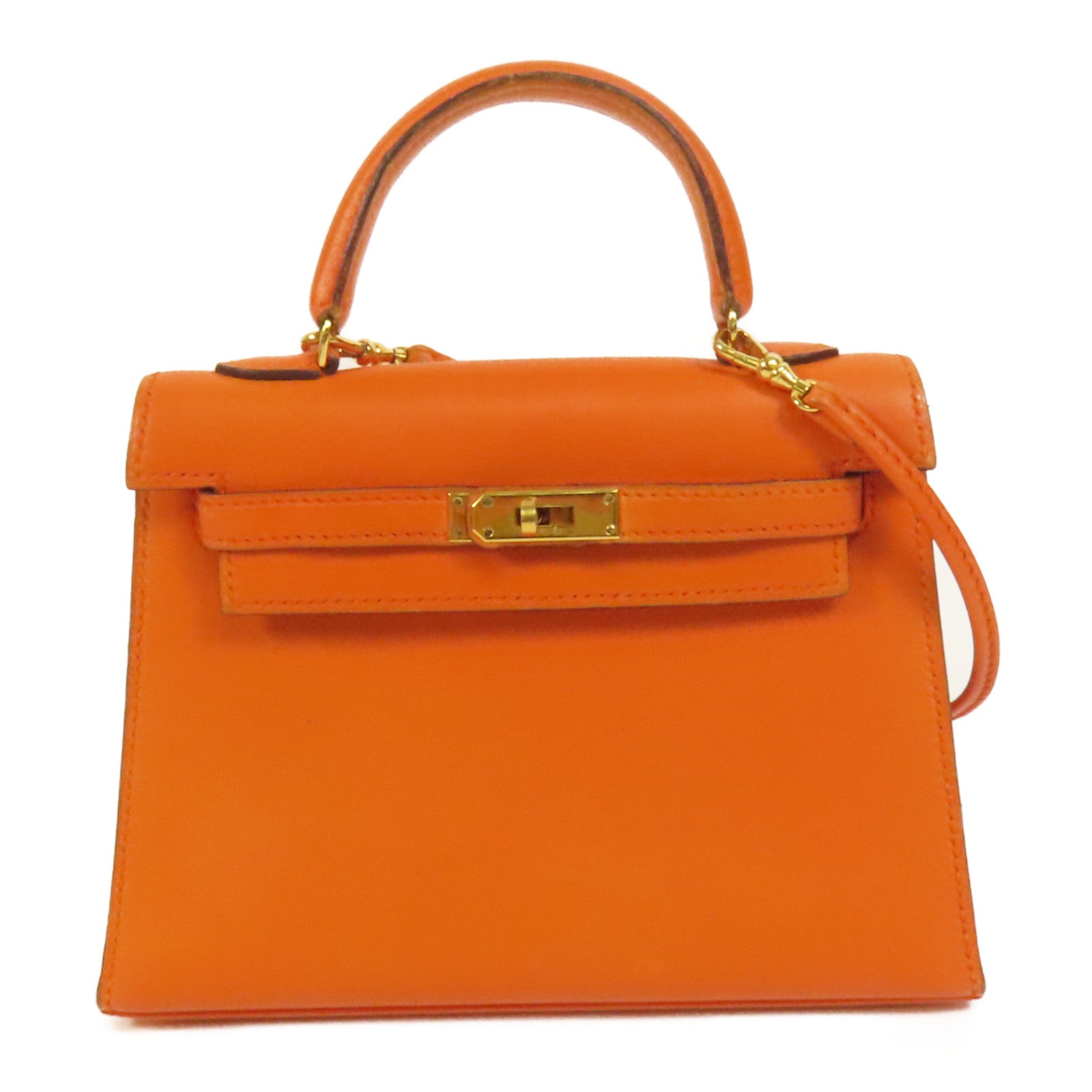 HERMES Swift皮革Kelly 15金扣手挽肩背兩用袋Orange