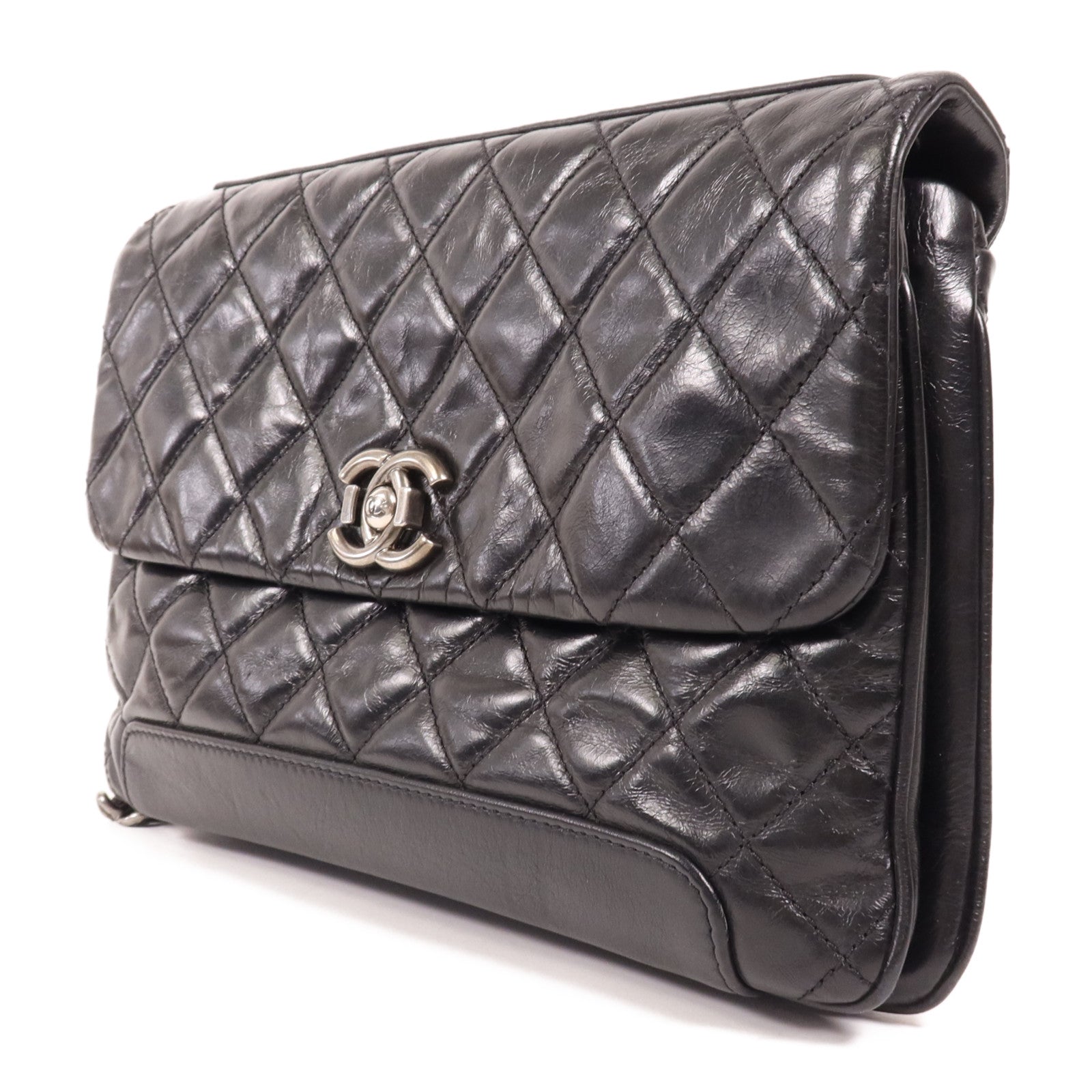 CHANEL 牛皮皮革Chain Shoulder銀扣肩背袋