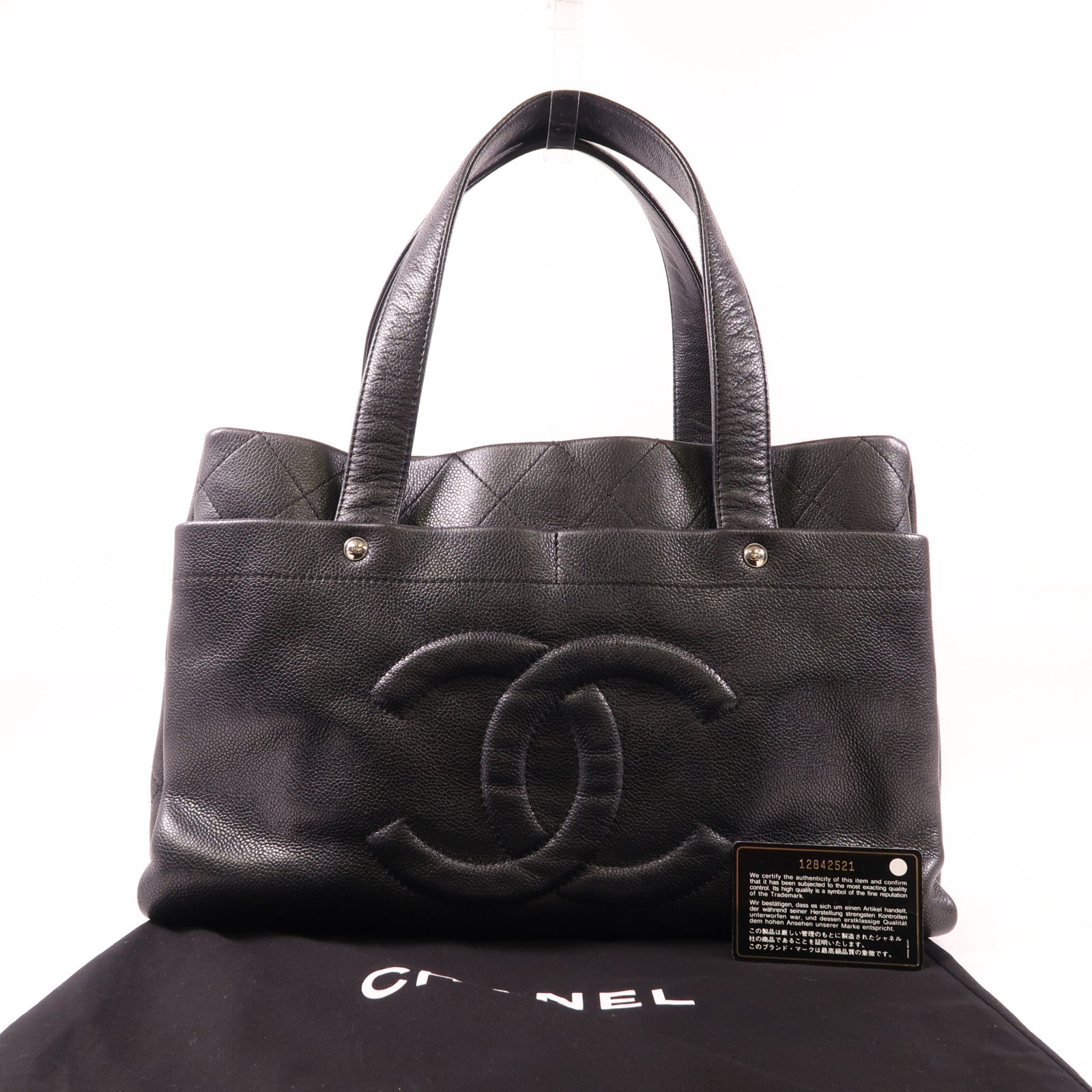 CHANEL 牛皮皮革Tote Bag銀扣手挽袋