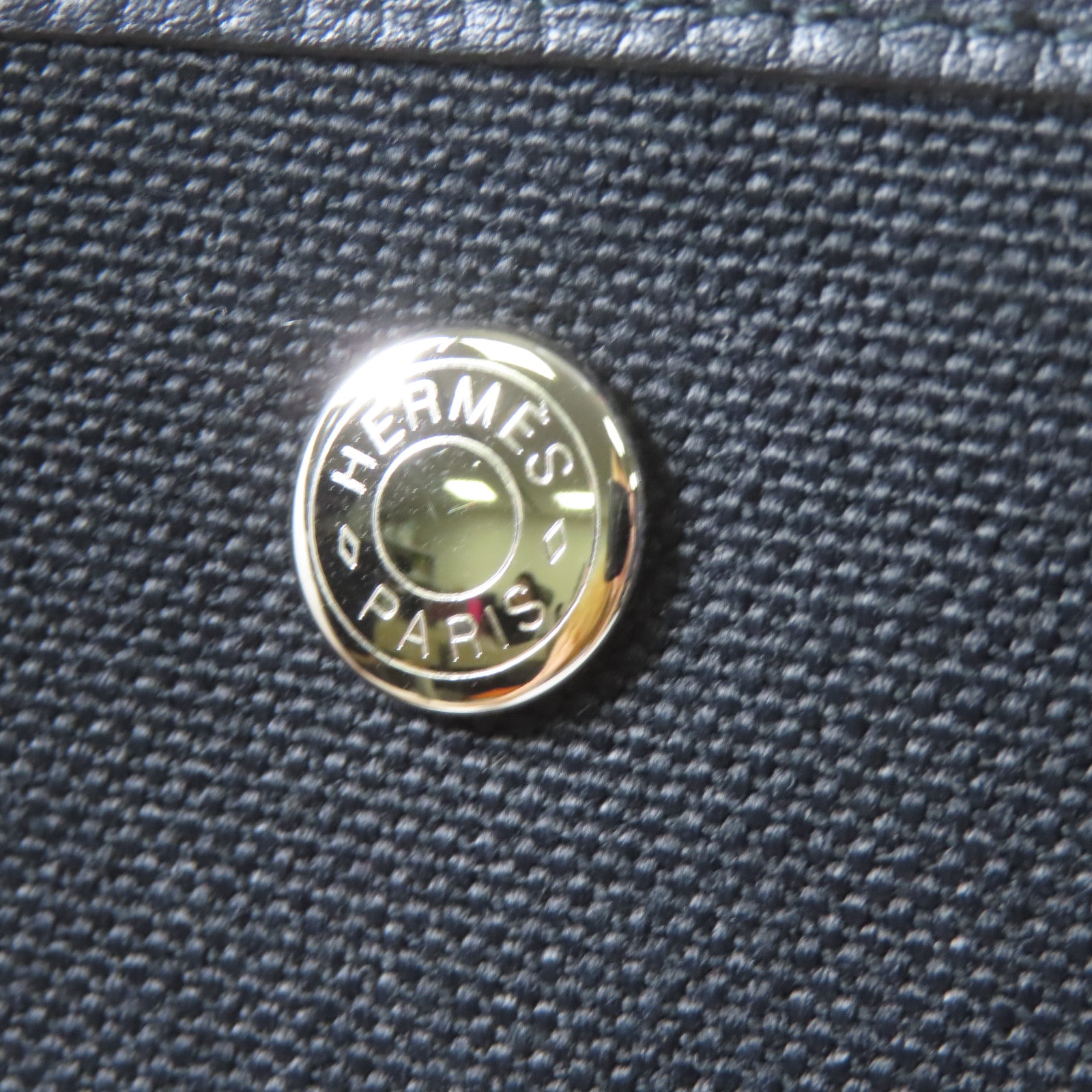 HERMES 帆布Garden File PM銀扣手挽袋黑色