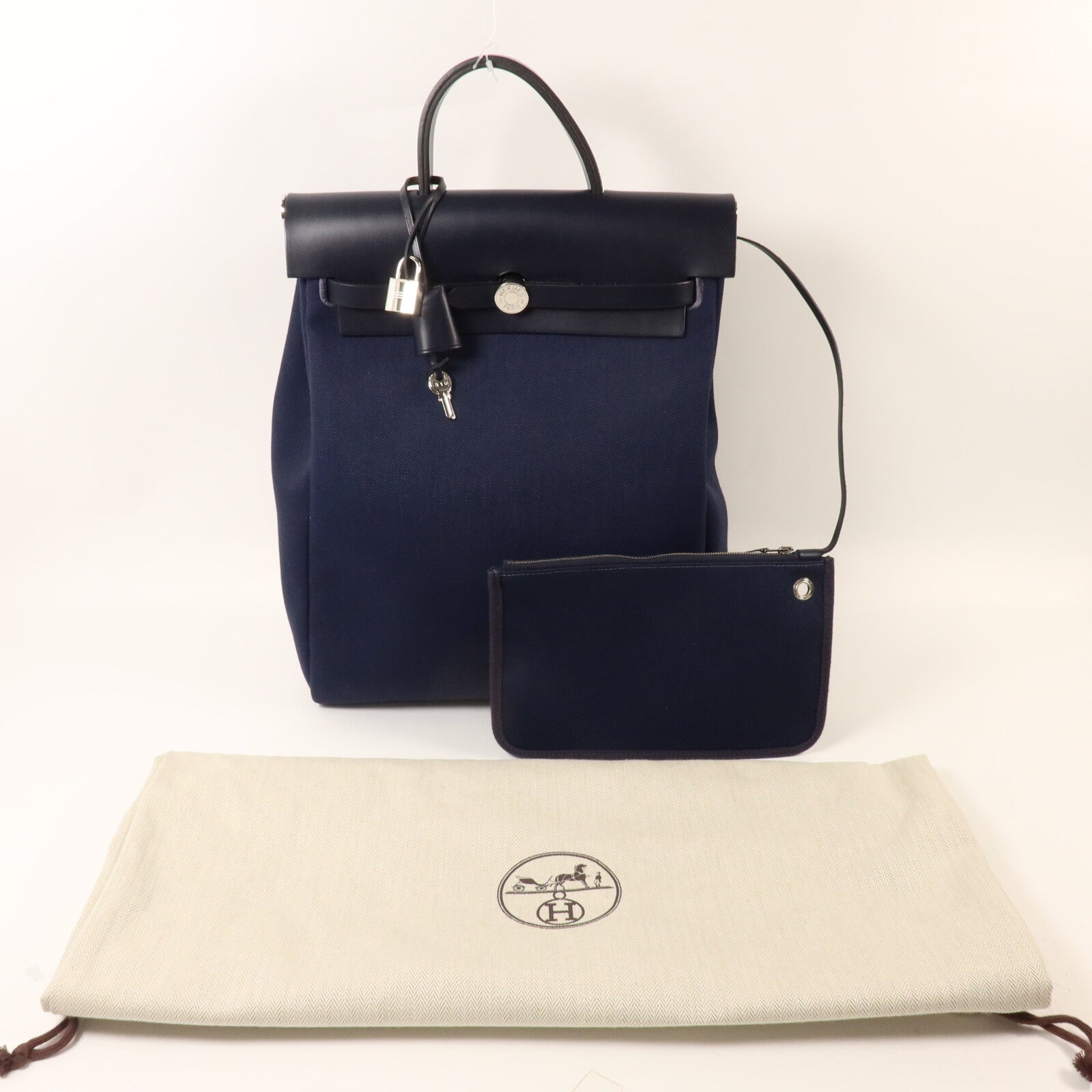 HERMES 帆布Herbag a Dos Zip Retourne Backpack背包Bleu Indigo