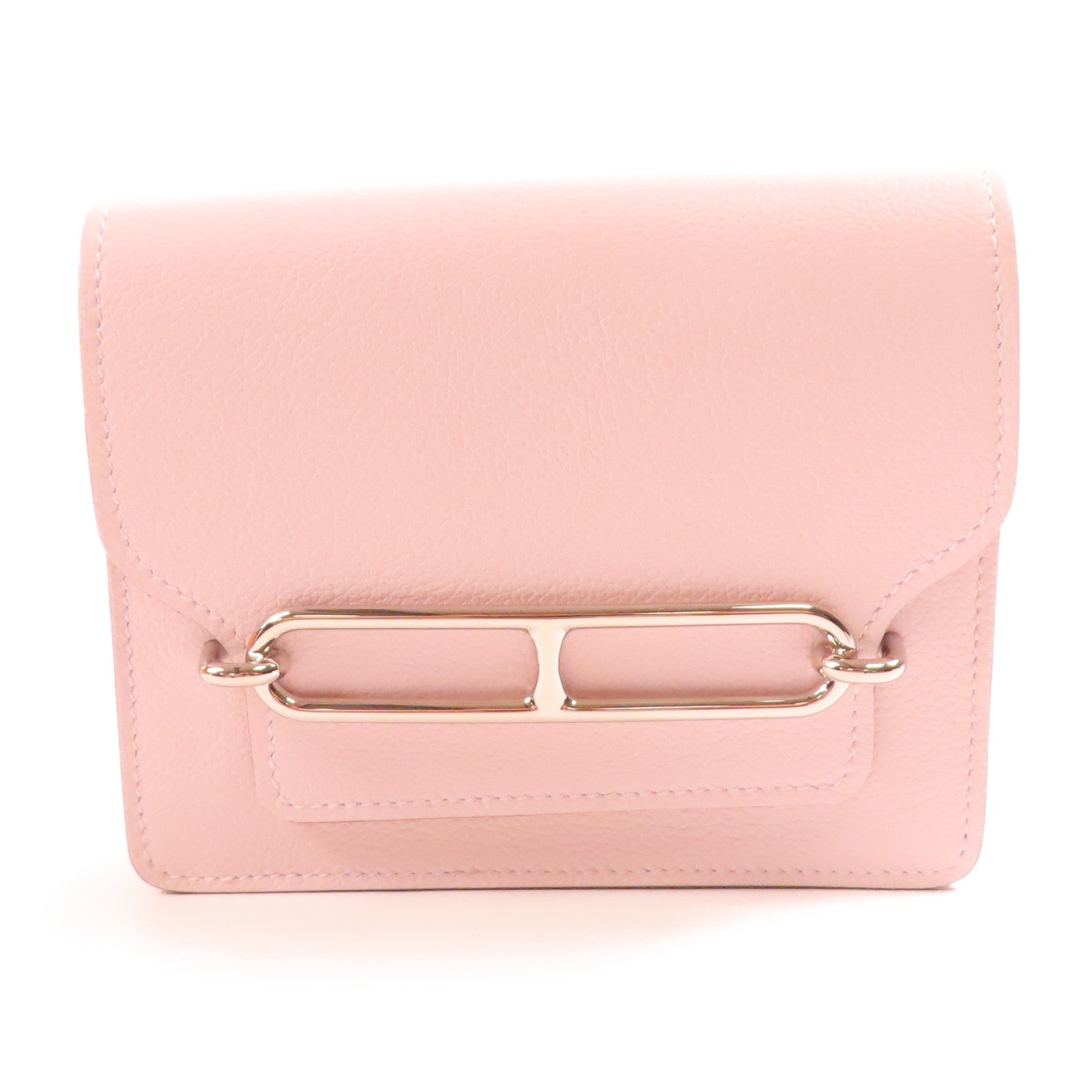 HERMES Ever Colour皮革Roulis Silm銀扣錢包Mauve Pale
