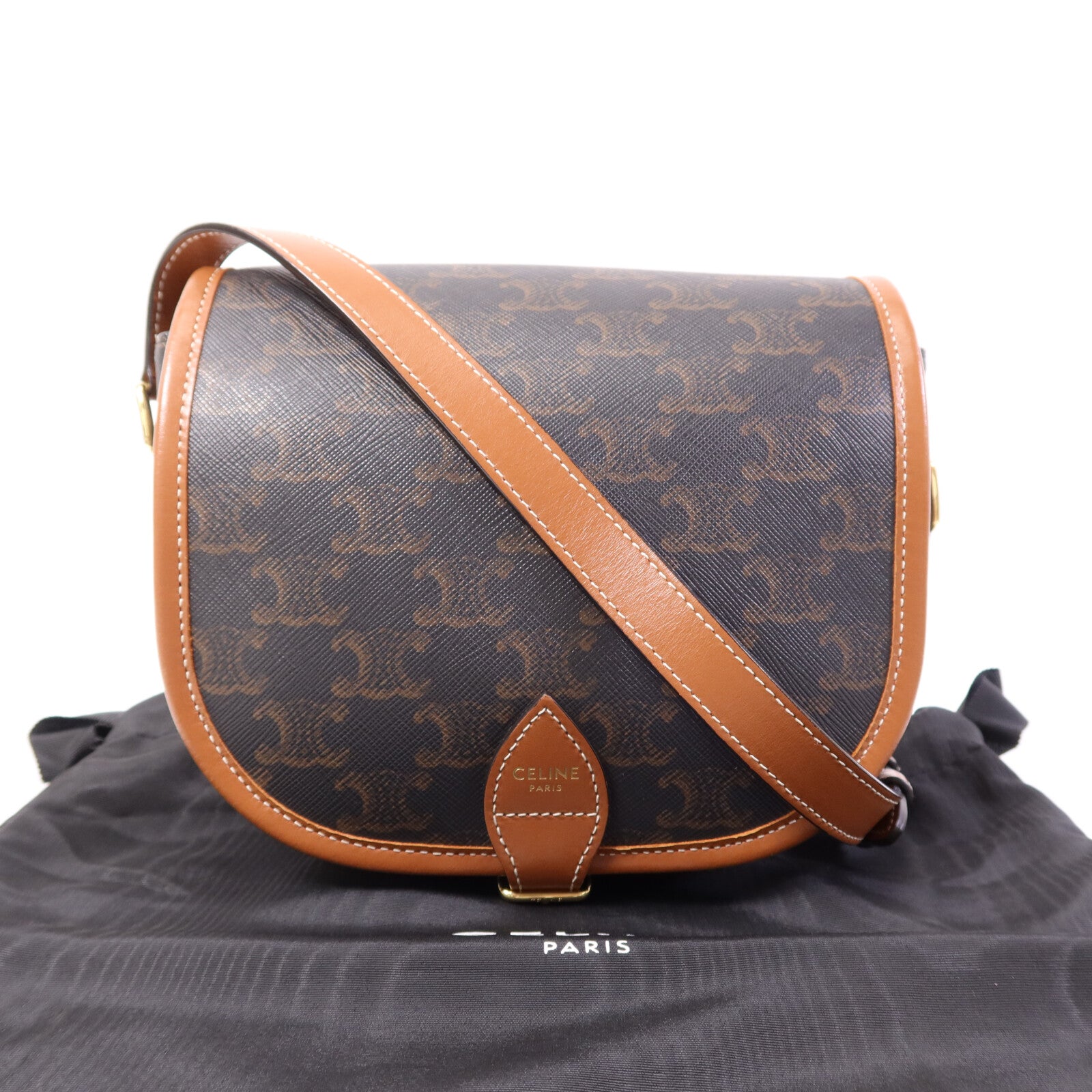 CELINE 塗層帆布Folco Bag金扣肩背袋
