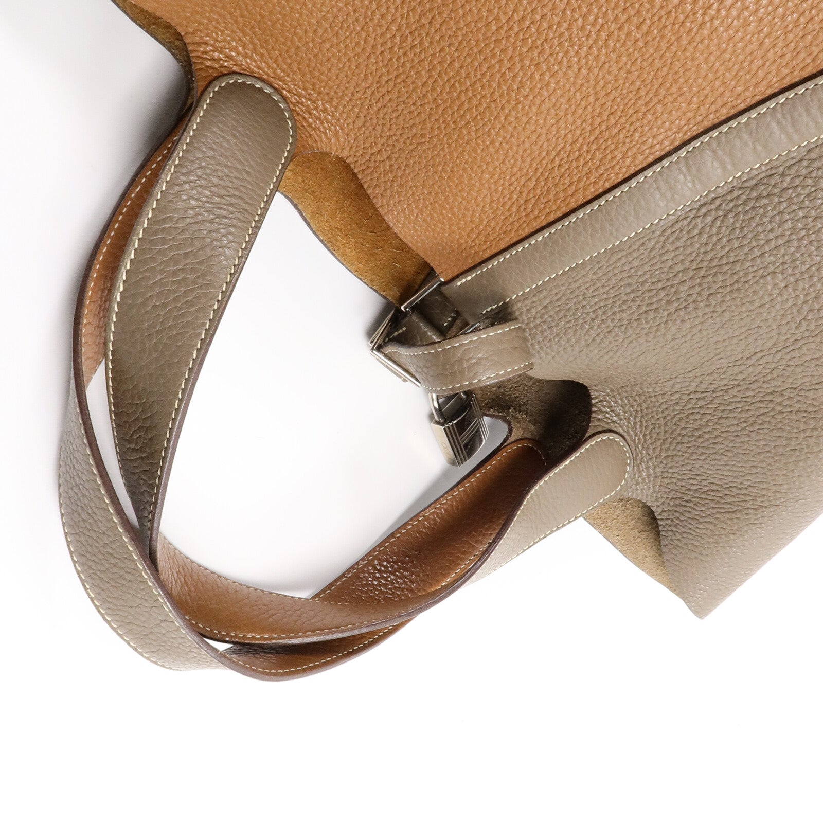 HERMES Clemence皮革Picotin GM手挽袋Étoupe/Gold