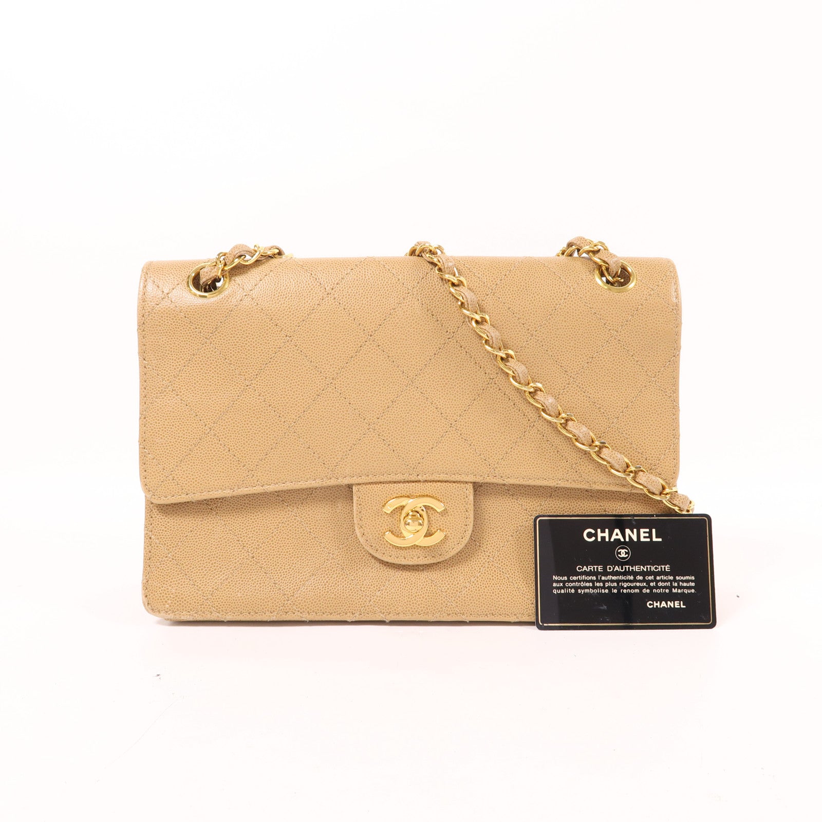 CHANEL 牛皮皮革Vintage Chain Shoulder金扣鏈帶肩背袋