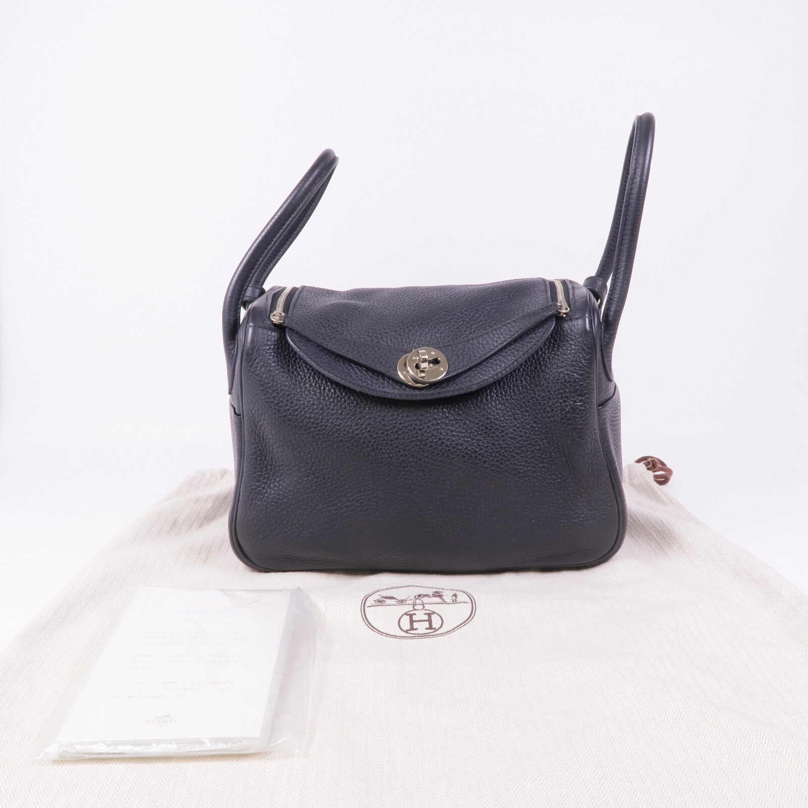 HERMES Clemence皮革Lindy 26銀扣手挽肩背兩用袋Noir