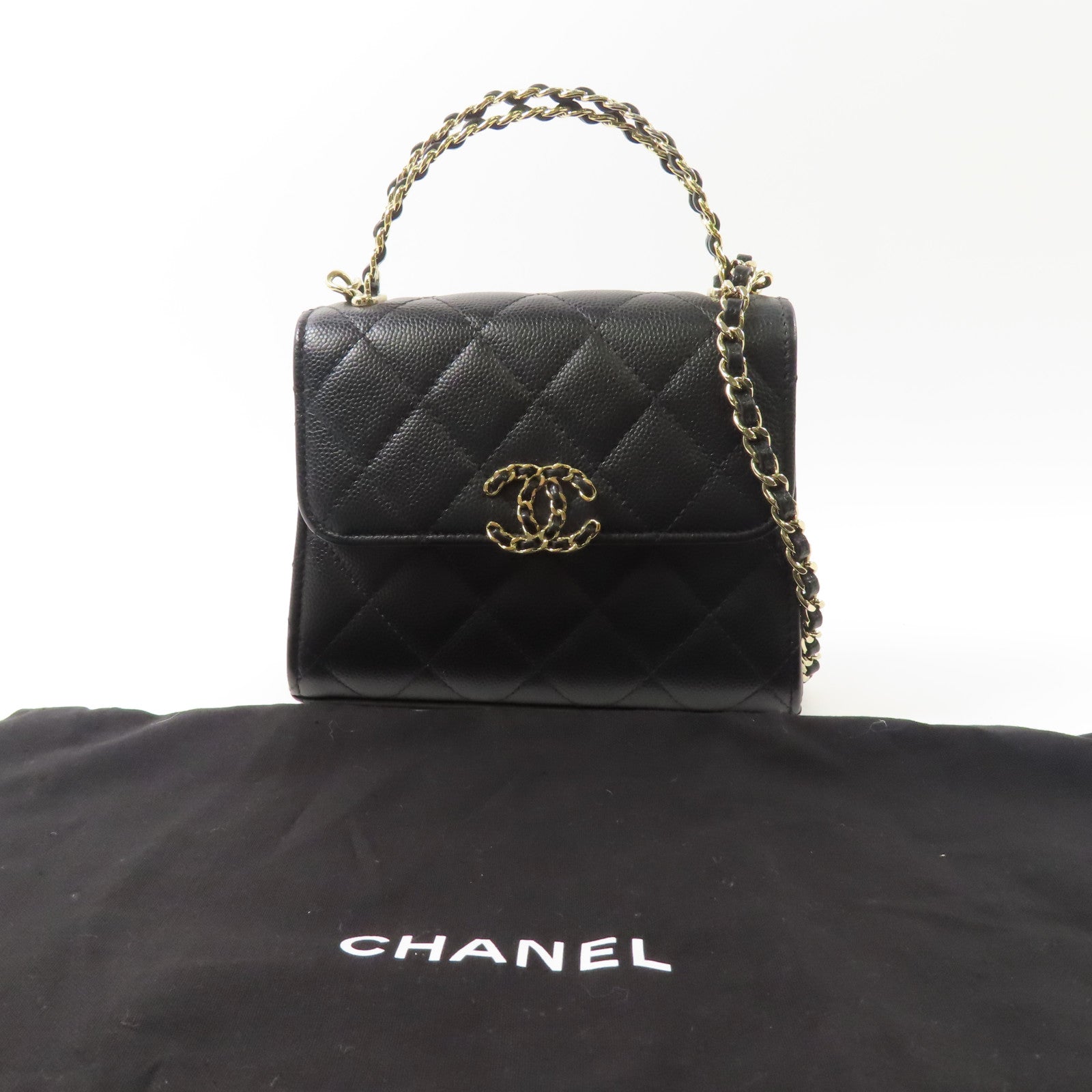 CHANEL CC GHW Chain 2 Way Shoulder Bag Calfskin Leather
