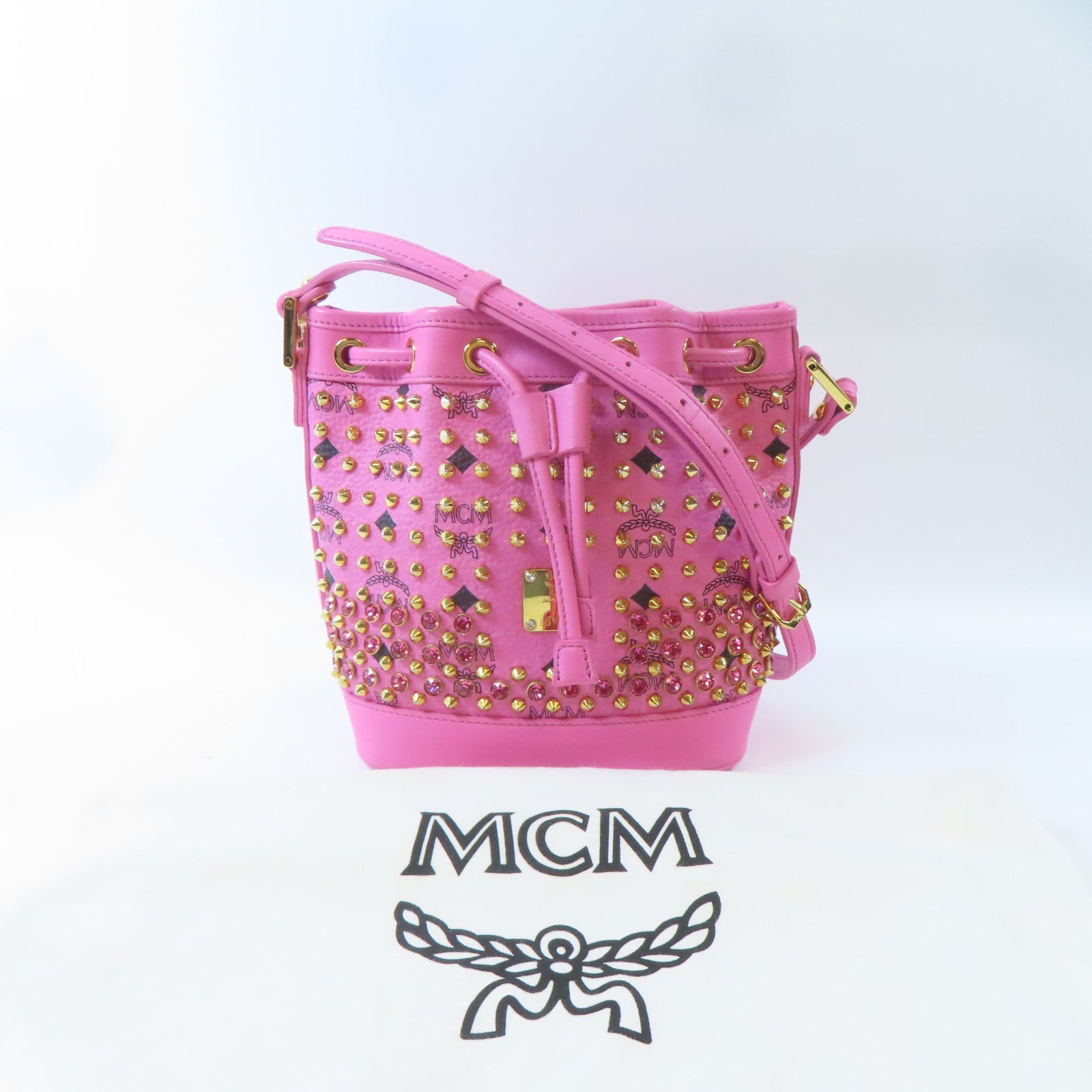 MCM 皮革Shoulder Bag金扣肩背袋粉紅色