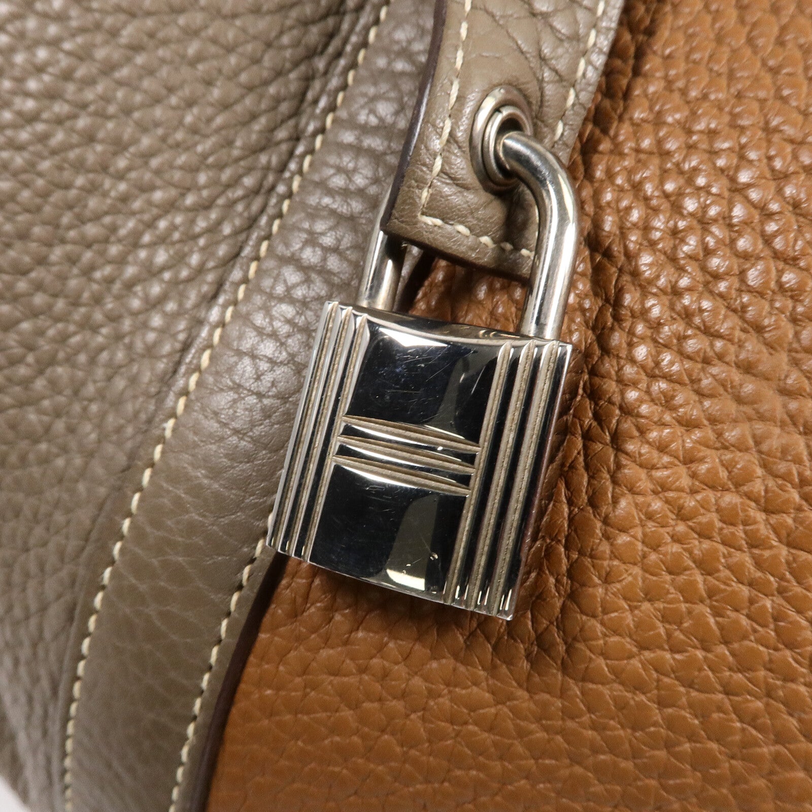 HERMES Clemence皮革Picotin GM手挽袋Étoupe/Gold