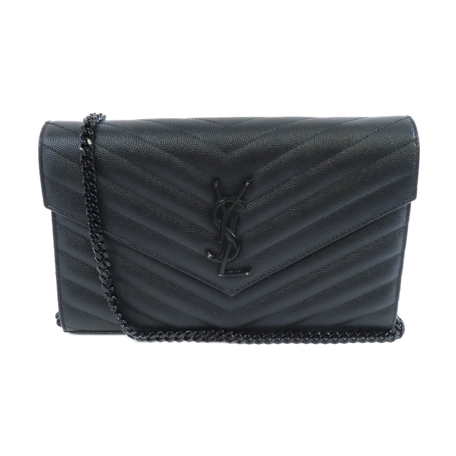 SAINT LAURENT 牛皮皮革Chain Shoulder Bag鏈帶肩背袋黑色