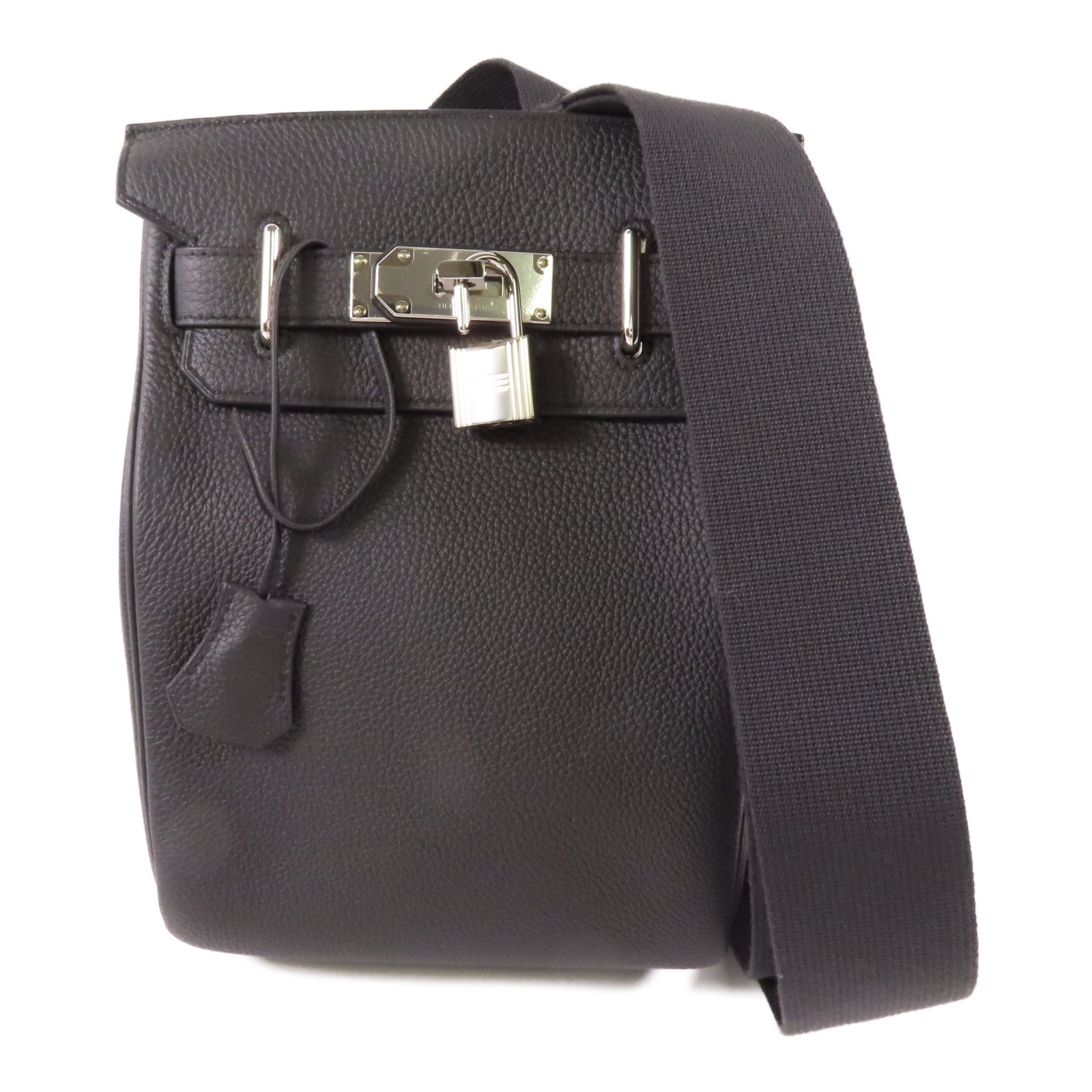HERMES Togo皮革Hac A Dos PM銀扣背包Noir