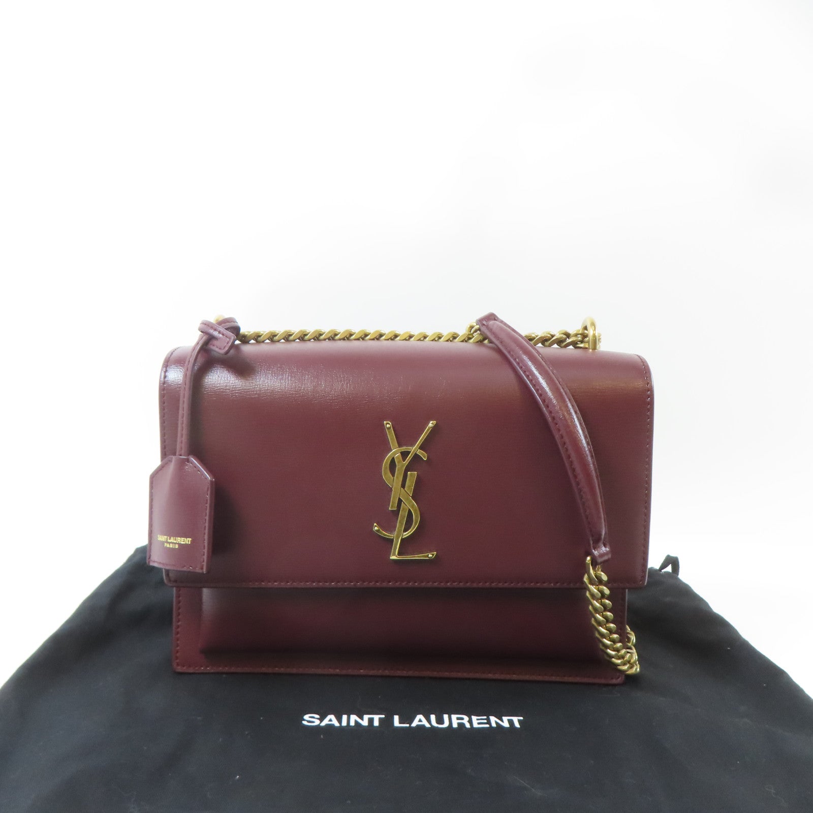 SAINT LAURENT 牛皮皮革Sunset金扣鏈帶肩背袋紅色