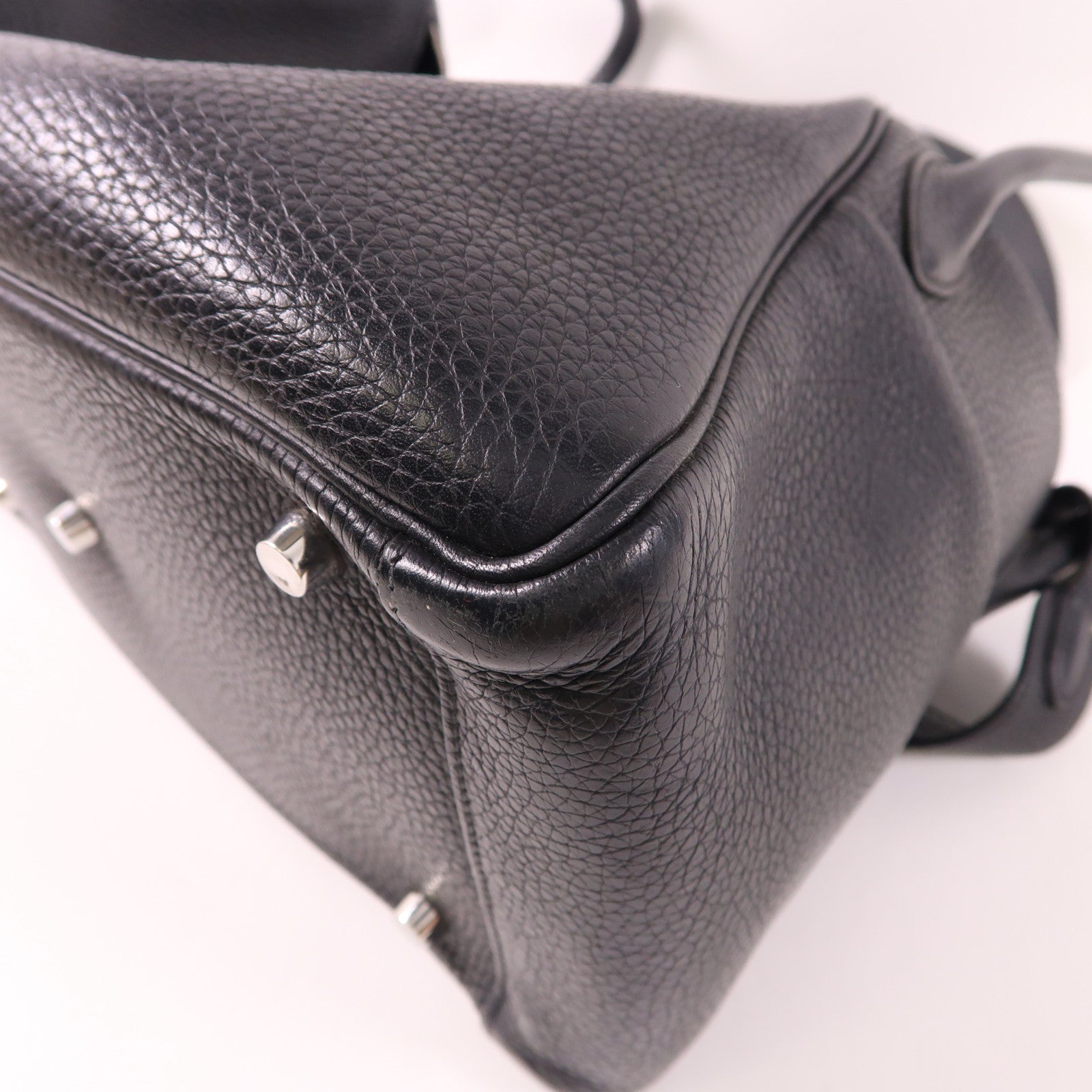 HERMES Clemence皮革Lindy 30銀扣手挽肩背兩用袋Noir