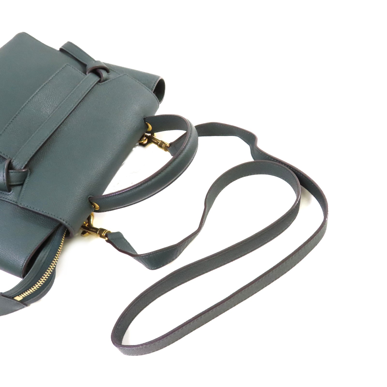 CELINE 牛皮皮革Belt 2Way Bag金扣手挽肩背兩用袋綠色
