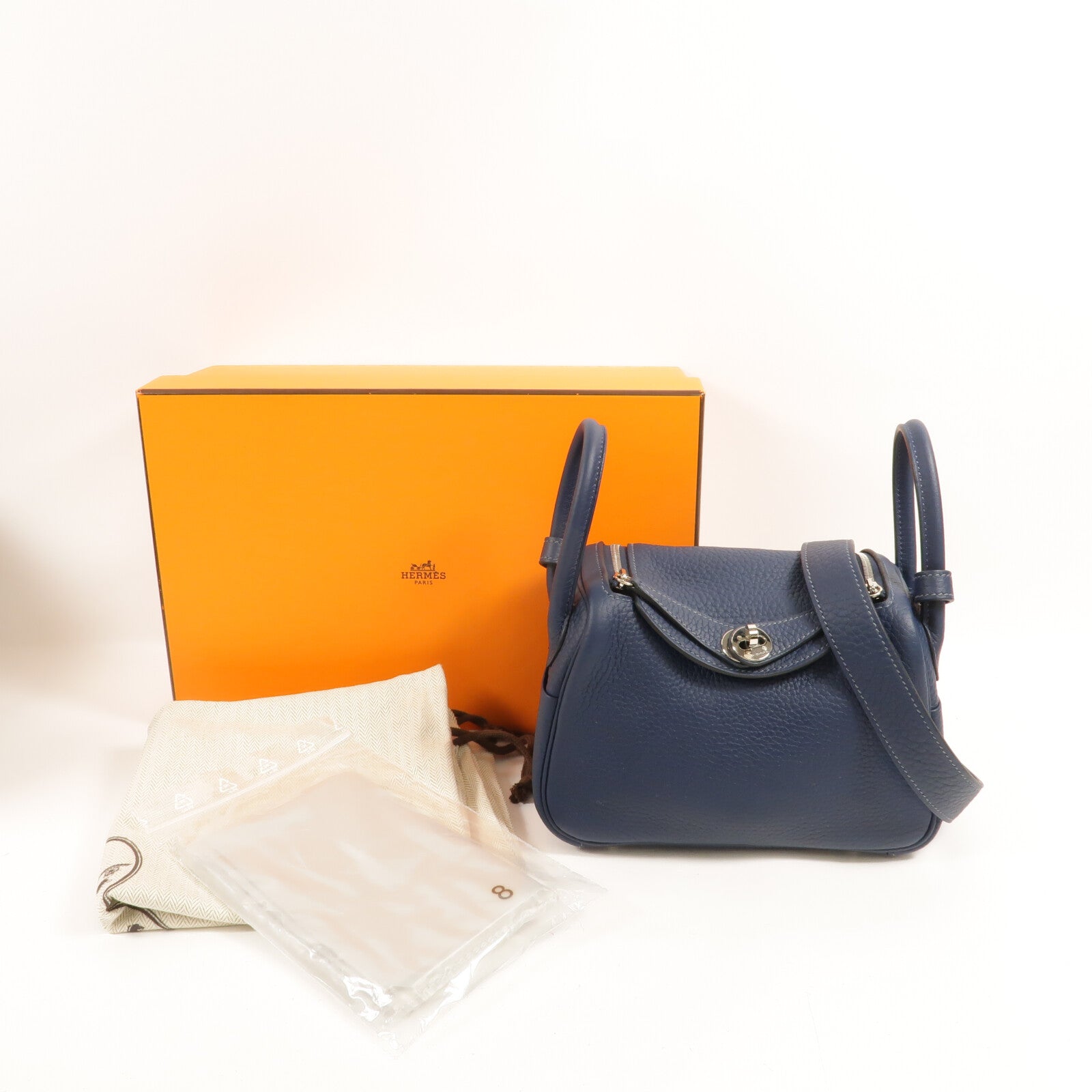 HERMES Clemence皮革Mini Lindy手挽肩背兩用袋Bleu De Prusse