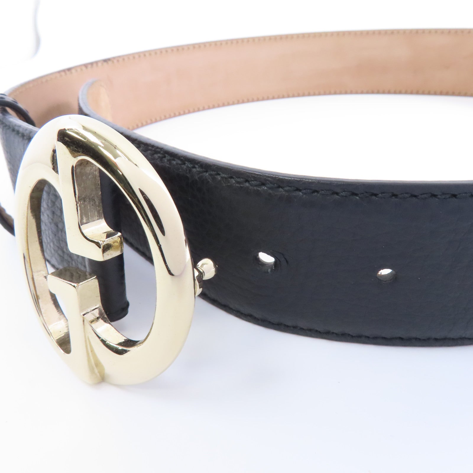 GUCCI 牛皮皮革Belt金扣皮帶黑色