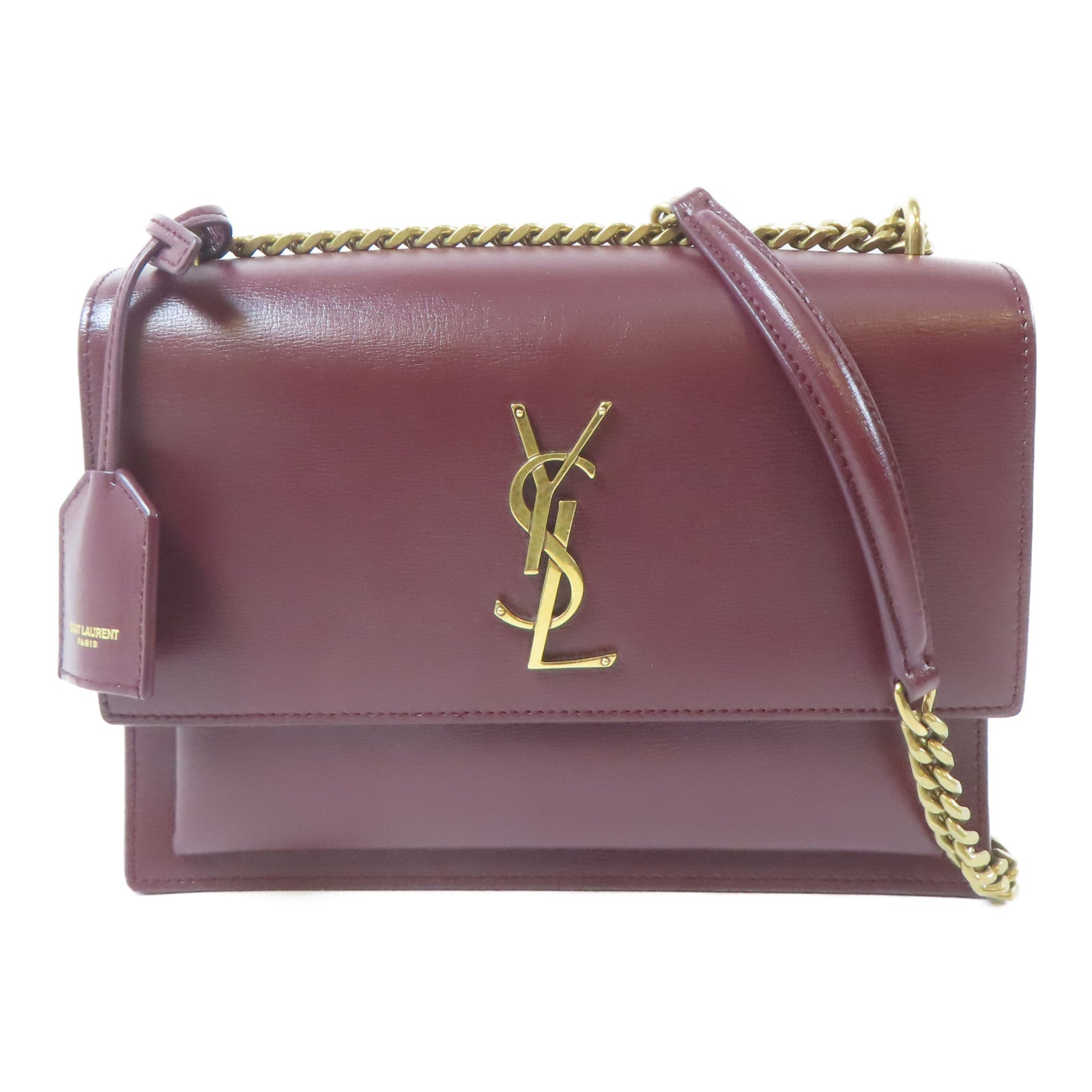 SAINT LAURENT 牛皮皮革Sunset金扣鏈帶肩背袋紅色