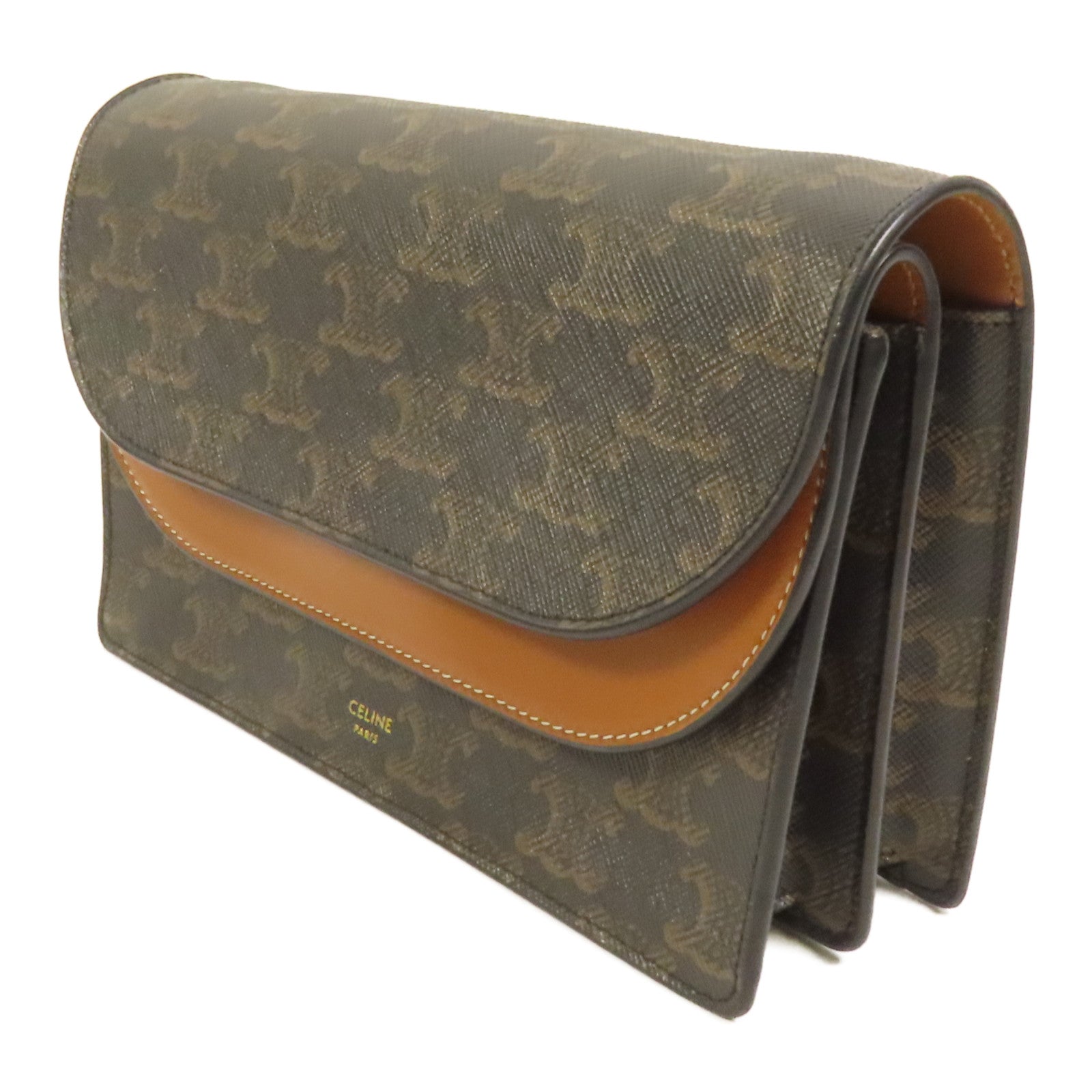CELINE 塗層帆布Tripmphe Wallet On Strap金扣肩背袋