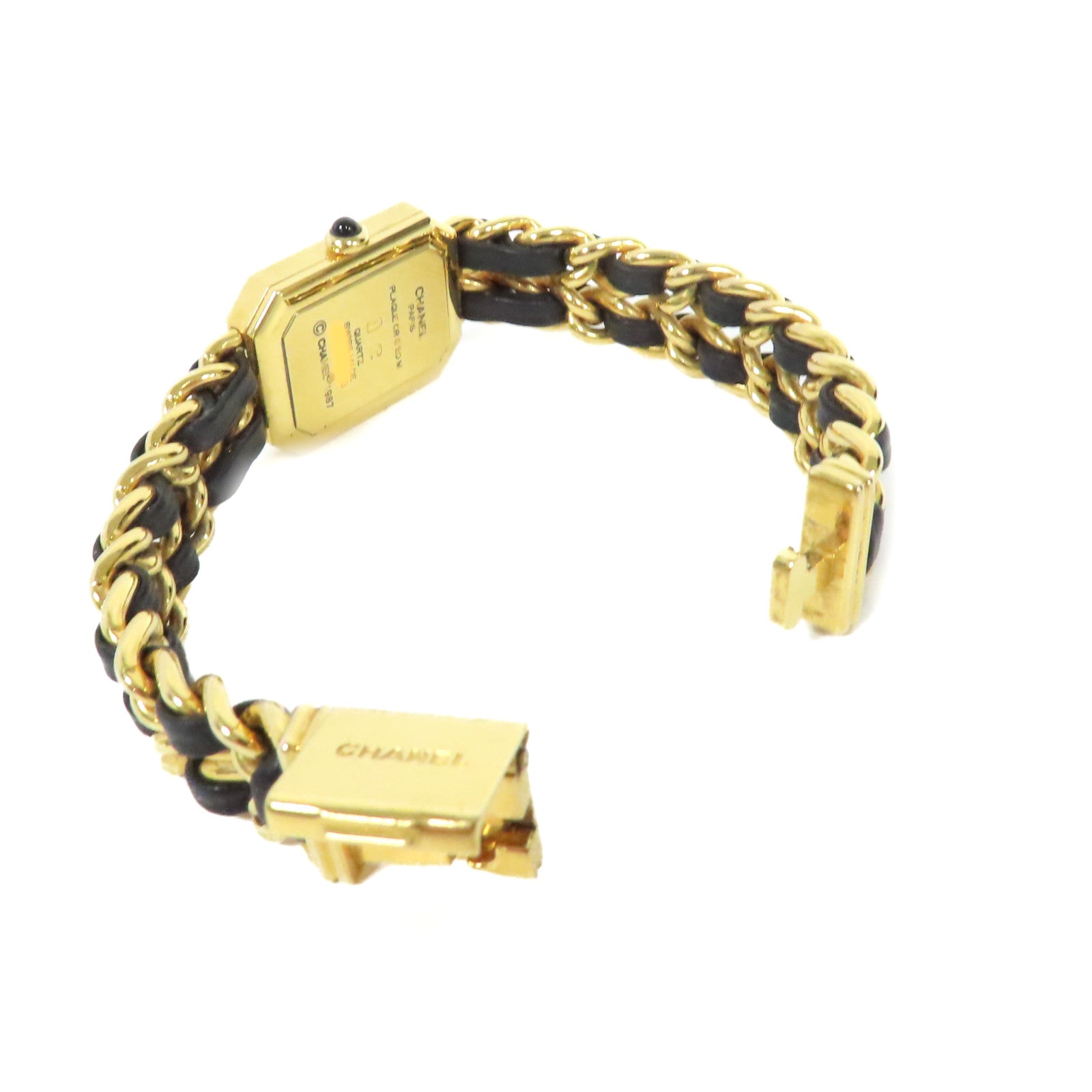 CHANEL Premiere L Watch/不鏽鋼/鍍金/皮帶金扣石英機芯手錶黑色/金色