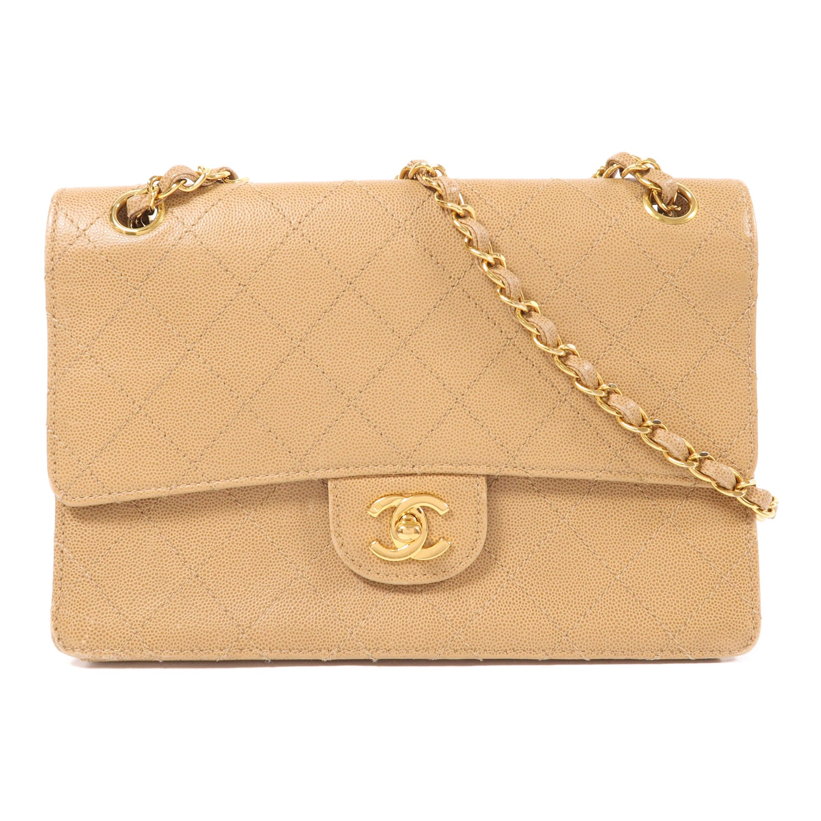 CHANEL 牛皮皮革Vintage Chain Shoulder金扣鏈帶肩背袋