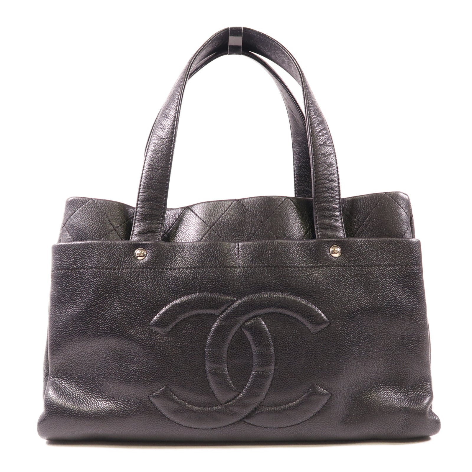 CHANEL 牛皮皮革Tote Bag銀扣手挽袋