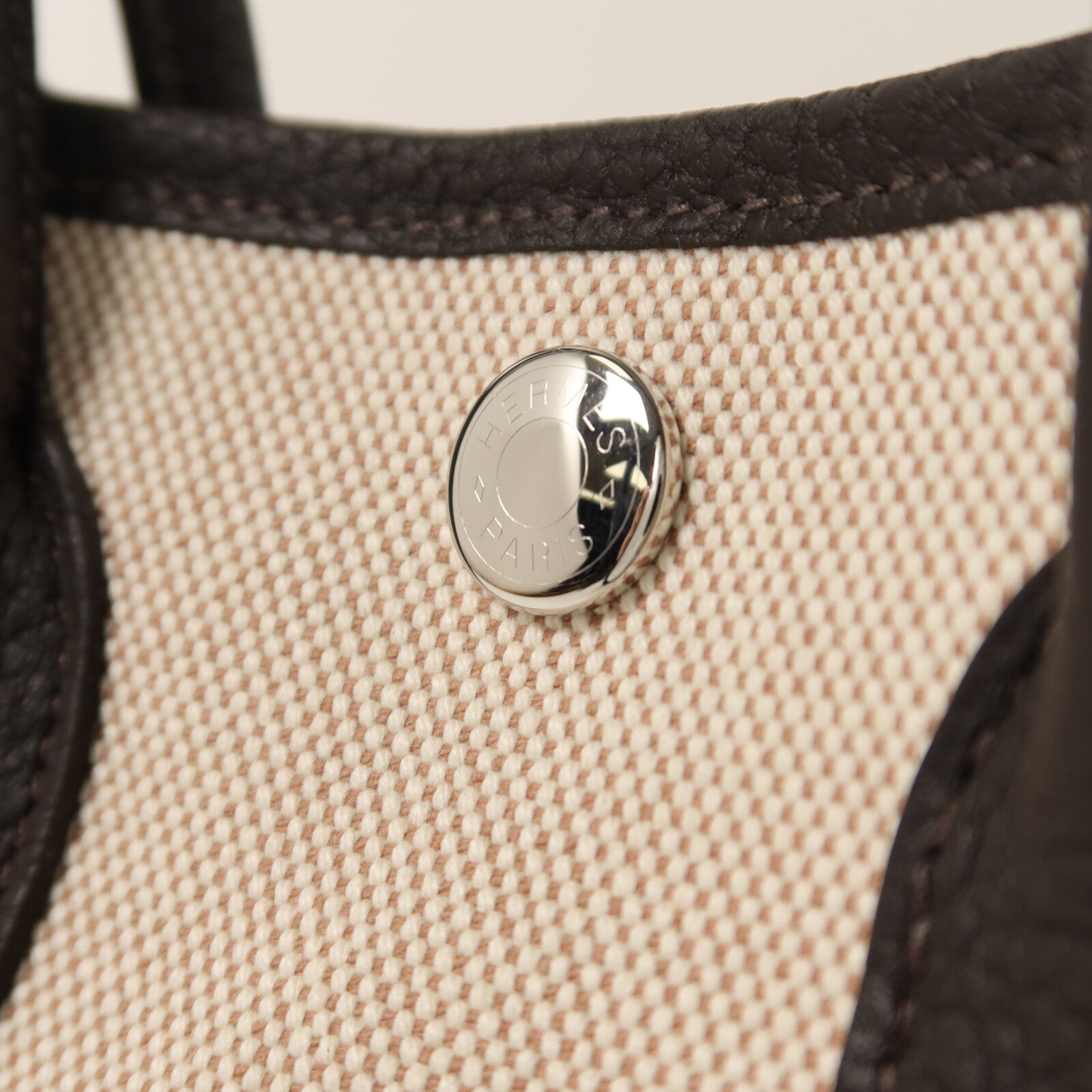 HERMES Toile H帆布Mini Garden Party銀扣手挽袋Ebene