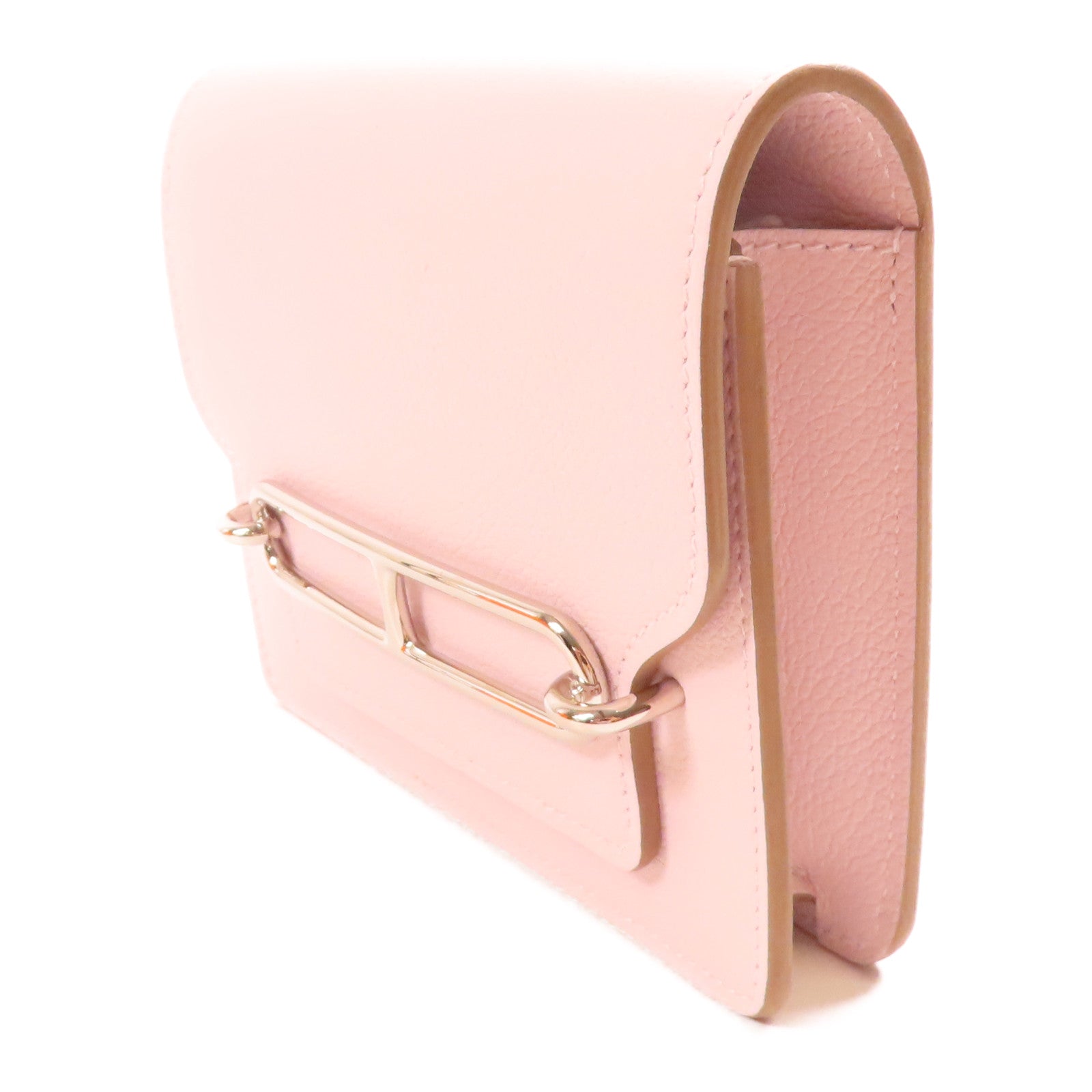 HERMES Ever Colour皮革Roulis Silm銀扣錢包Mauve Pale