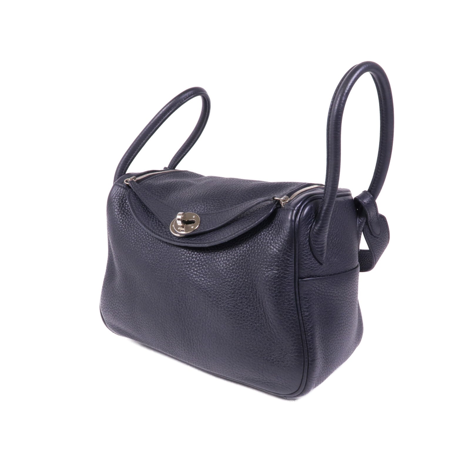 HERMES Clemence皮革Lindy 26銀扣手挽肩背兩用袋Noir