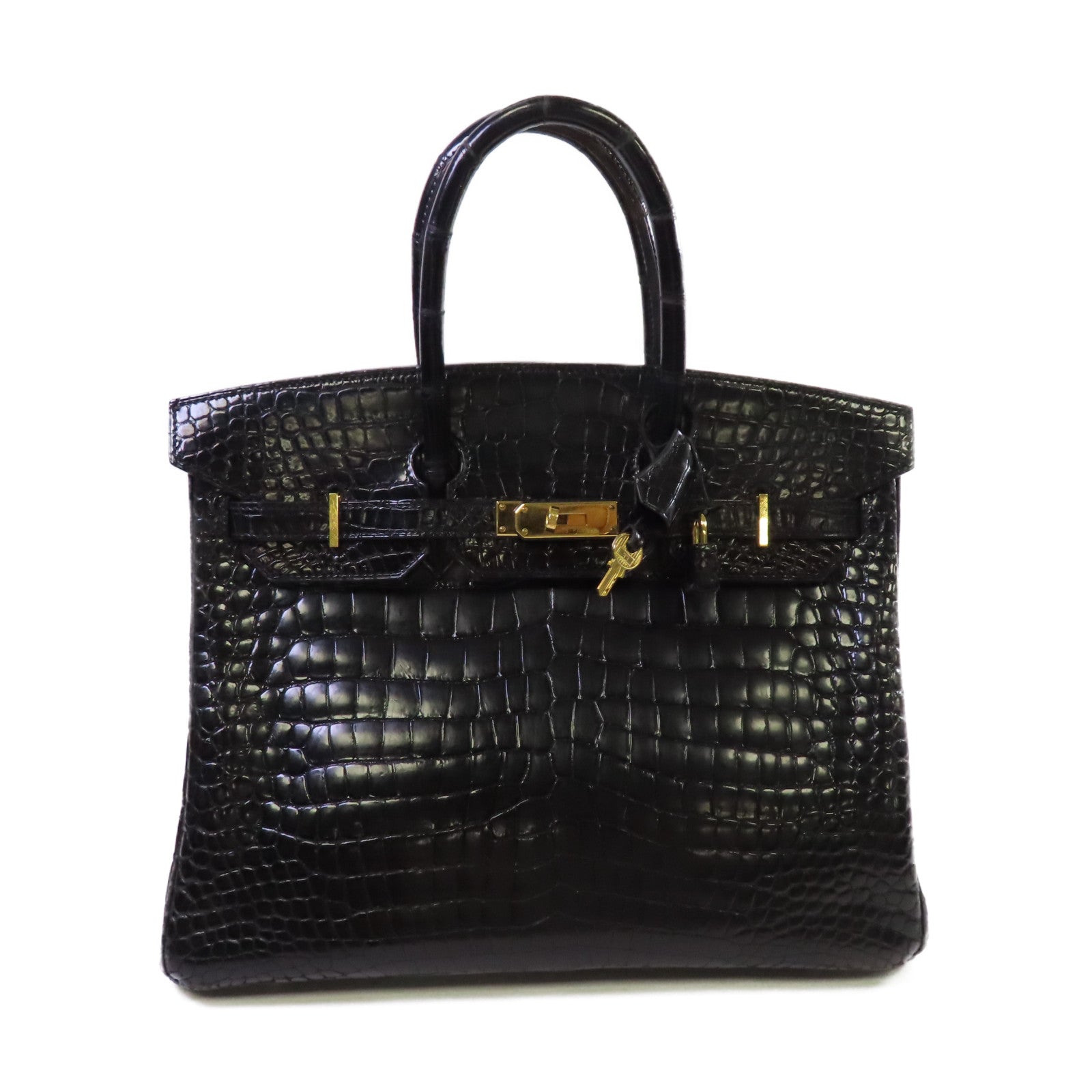 HERMES 鱷魚皮革Birkin 35 Handbag金扣手挽袋黑色