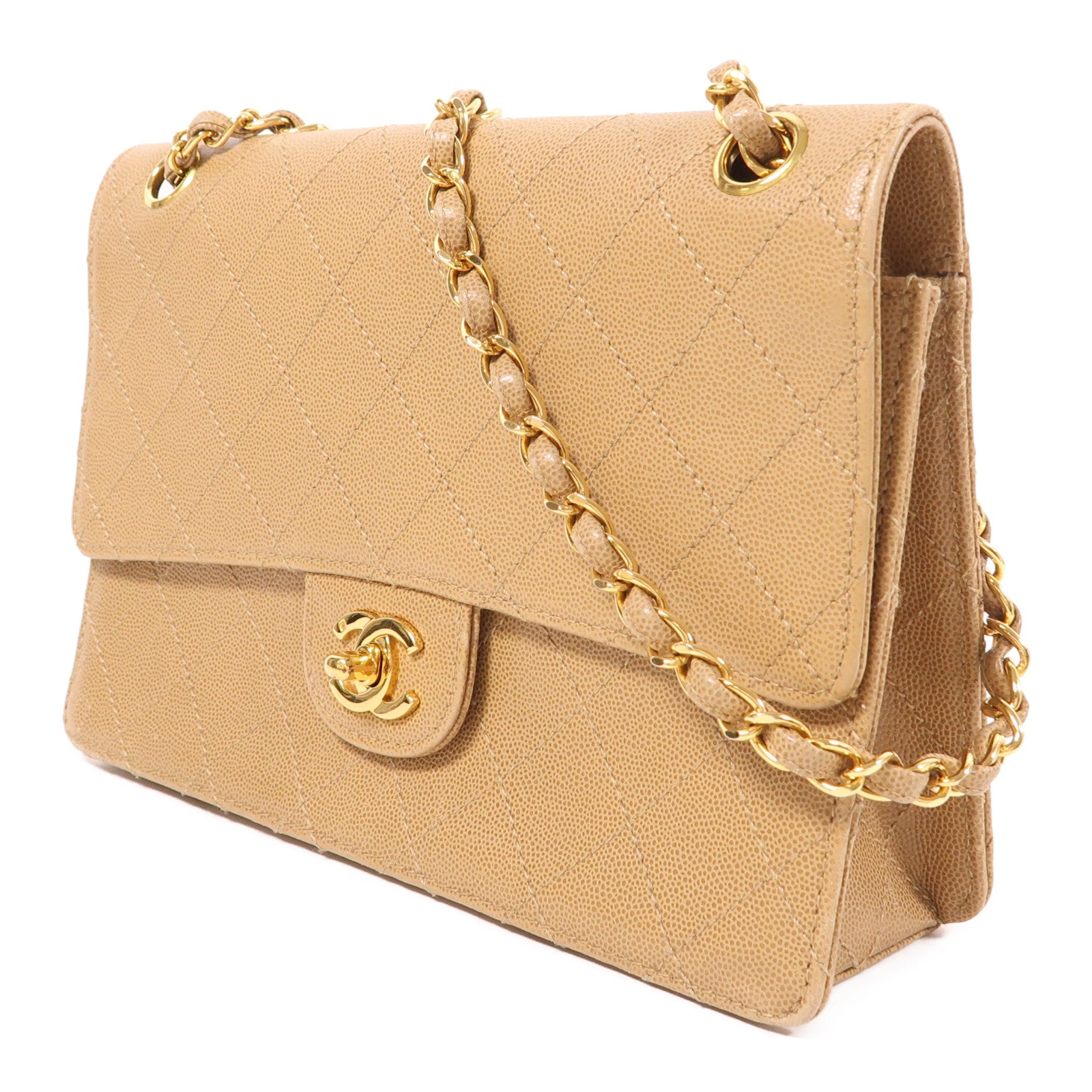 CHANEL 牛皮皮革Vintage Chain Shoulder金扣鏈帶肩背袋