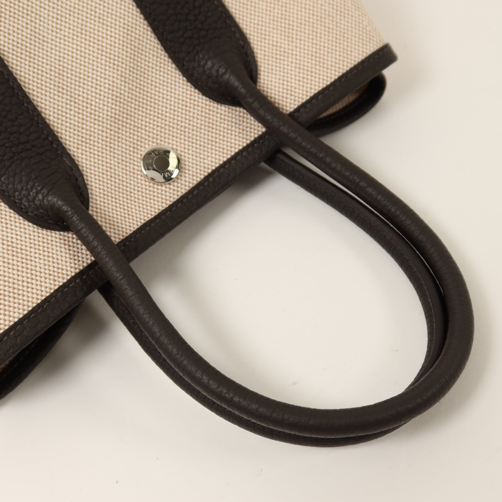 HERMES Toile H帆布Mini Garden Party銀扣手挽袋Ebene