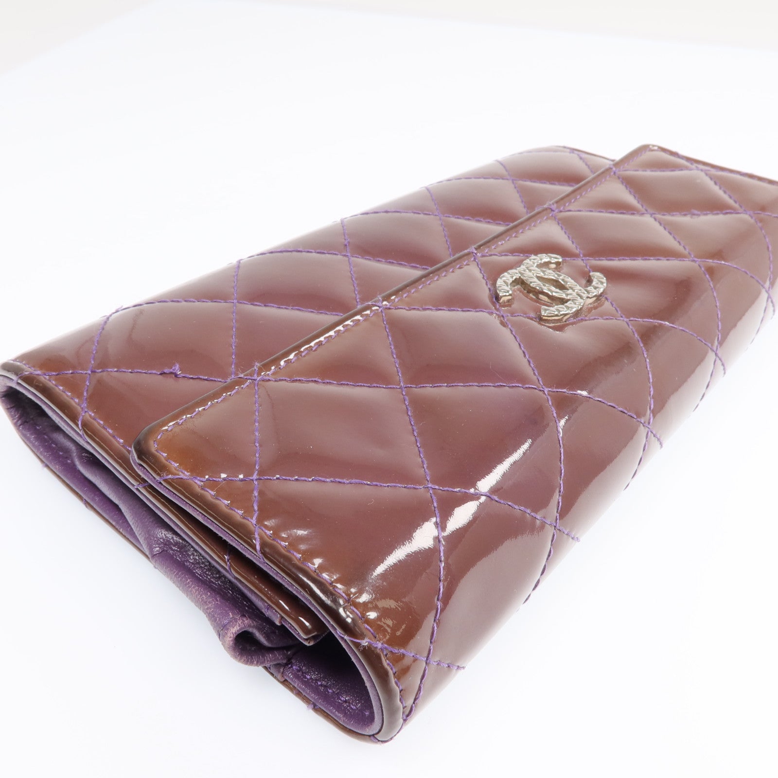 CHANEL 漆皮皮革Long Wallet銀扣長錢包