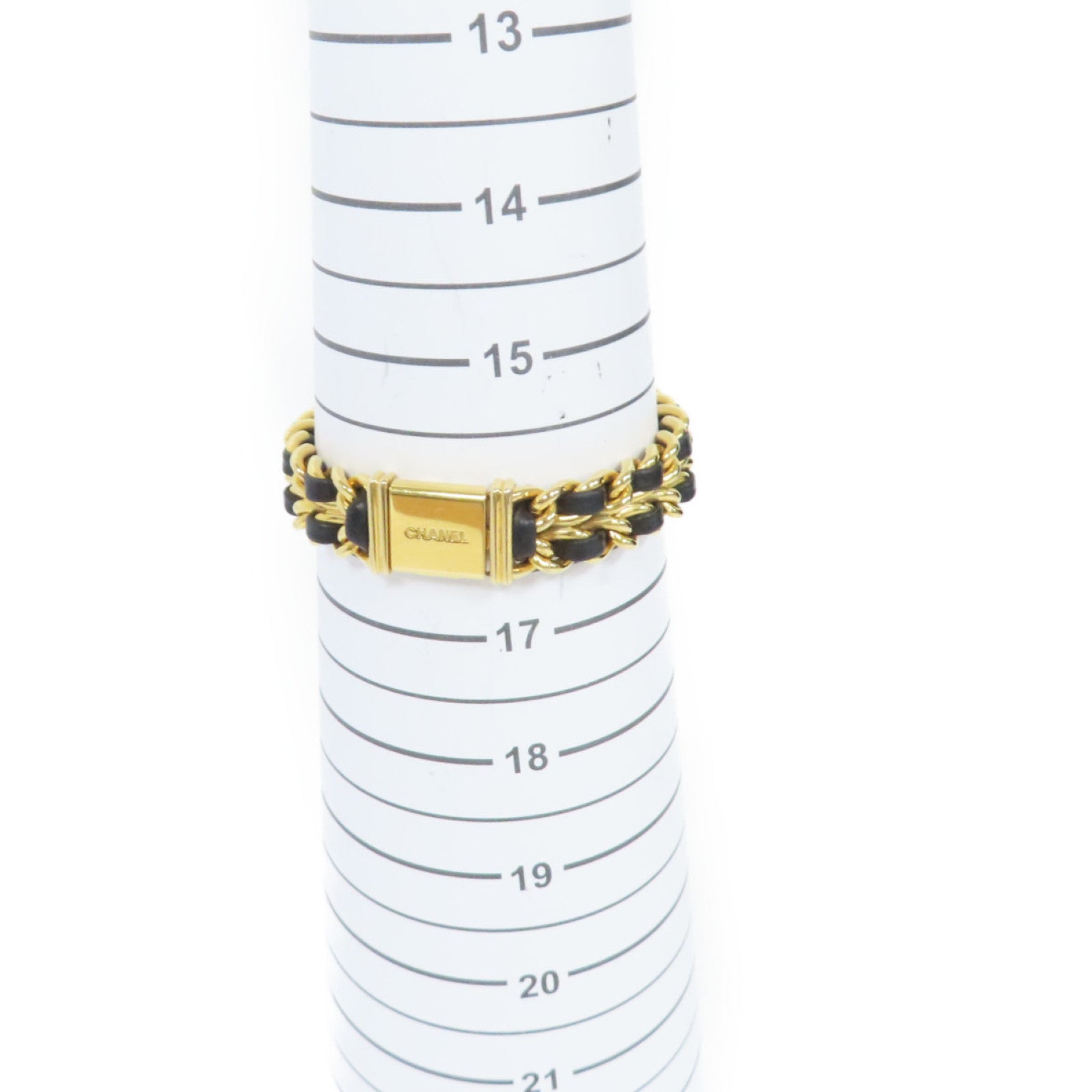 CHANEL Premiere L Watch/不鏽鋼/鍍金/皮帶金扣石英機芯手錶黑色/金色