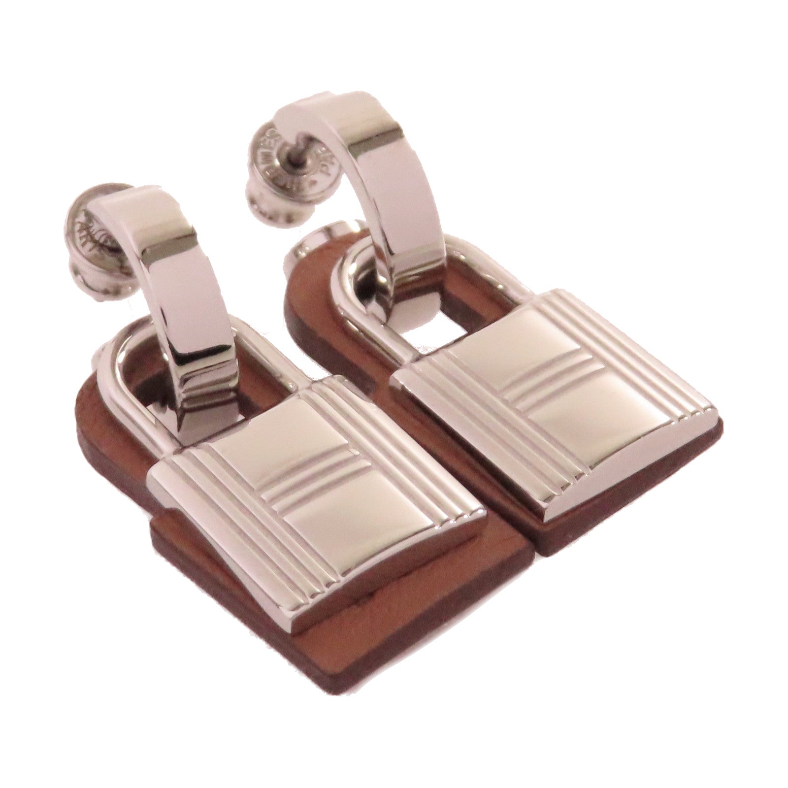 HERMES 【激減優惠】Swift皮革/金屬O'Kelly Earrings耳環銀色/啡色