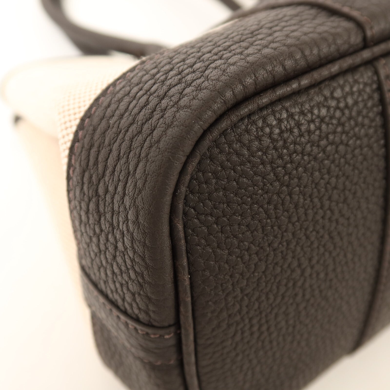 HERMES Toile H帆布Mini Garden Party銀扣手挽袋Ebene