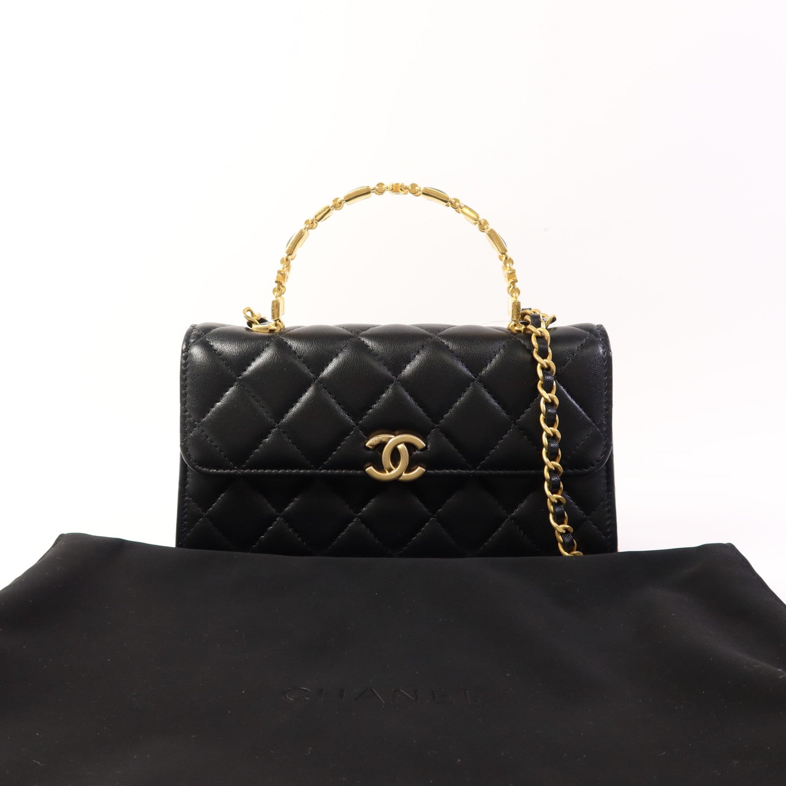 CHANEL 羊皮皮革Chain Shoulder金扣鏈帶肩背袋