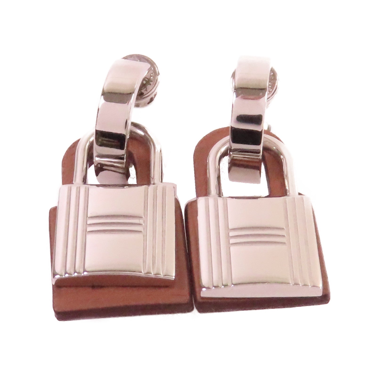 HERMES 【激減優惠】Swift皮革/金屬O'Kelly Earrings耳環銀色/啡色