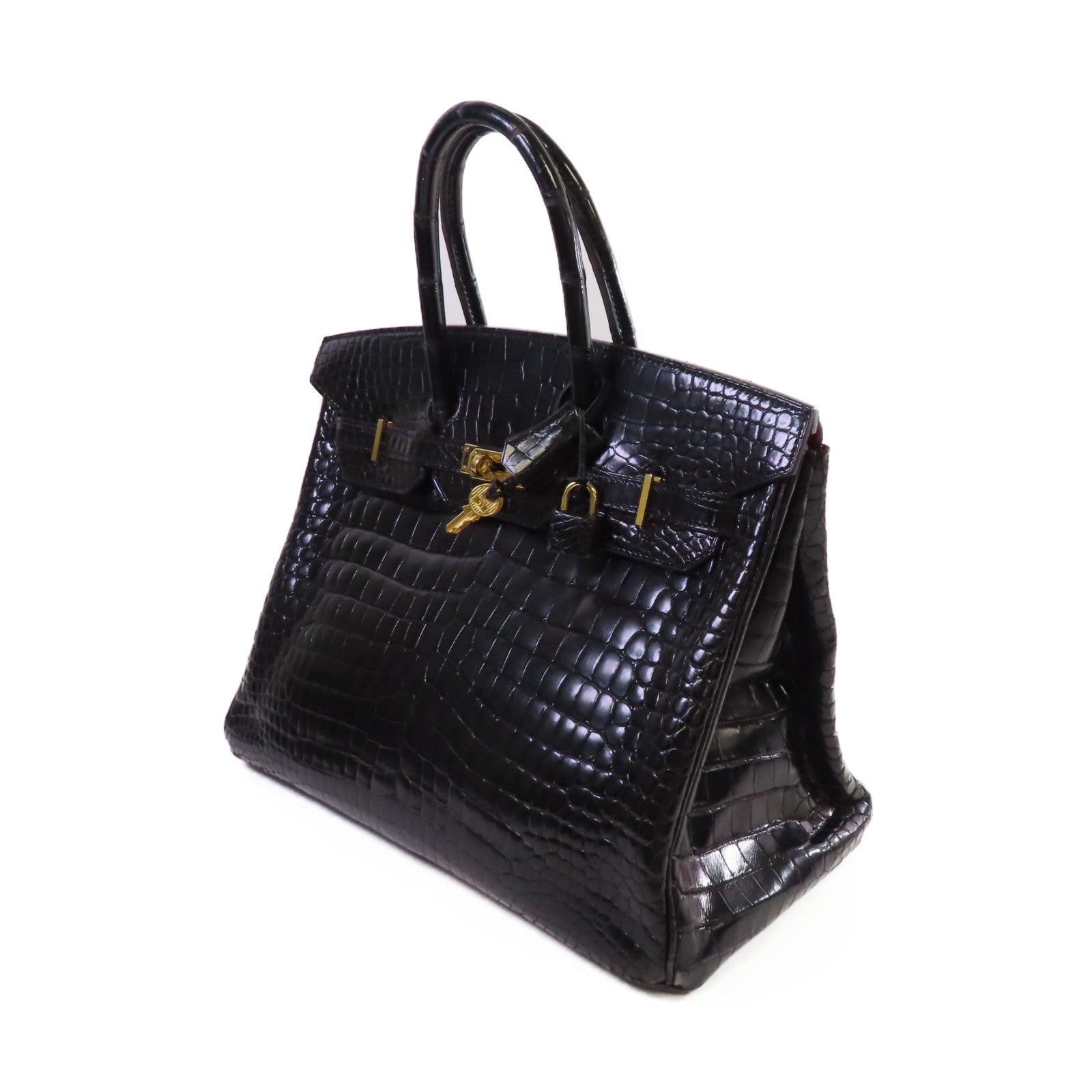 HERMES 鱷魚皮革Birkin 35 Handbag金扣手挽袋黑色