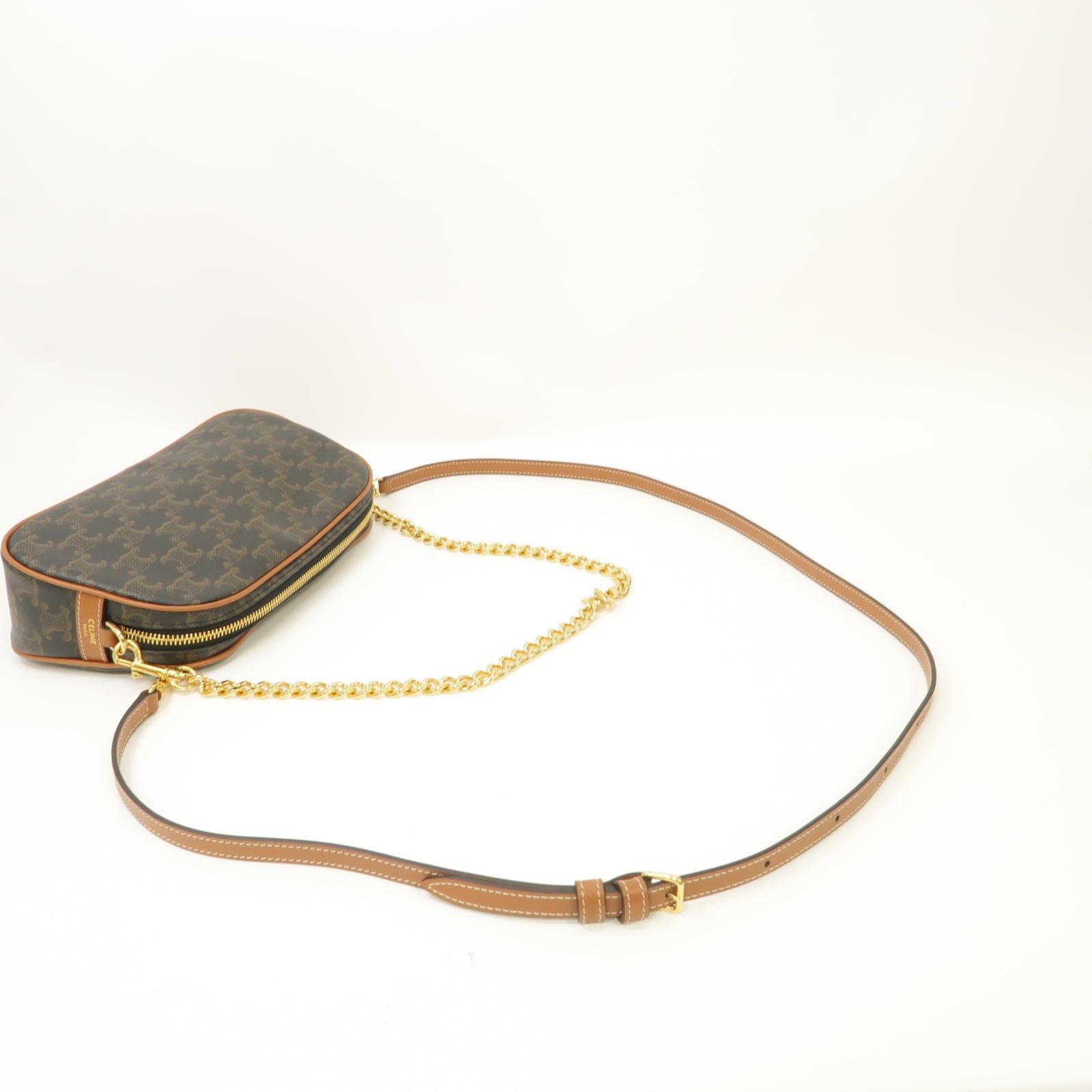 CELINE 牛皮皮革/帆布Triomphe Shoulder 2 Way Bag金扣手挽肩背兩用袋