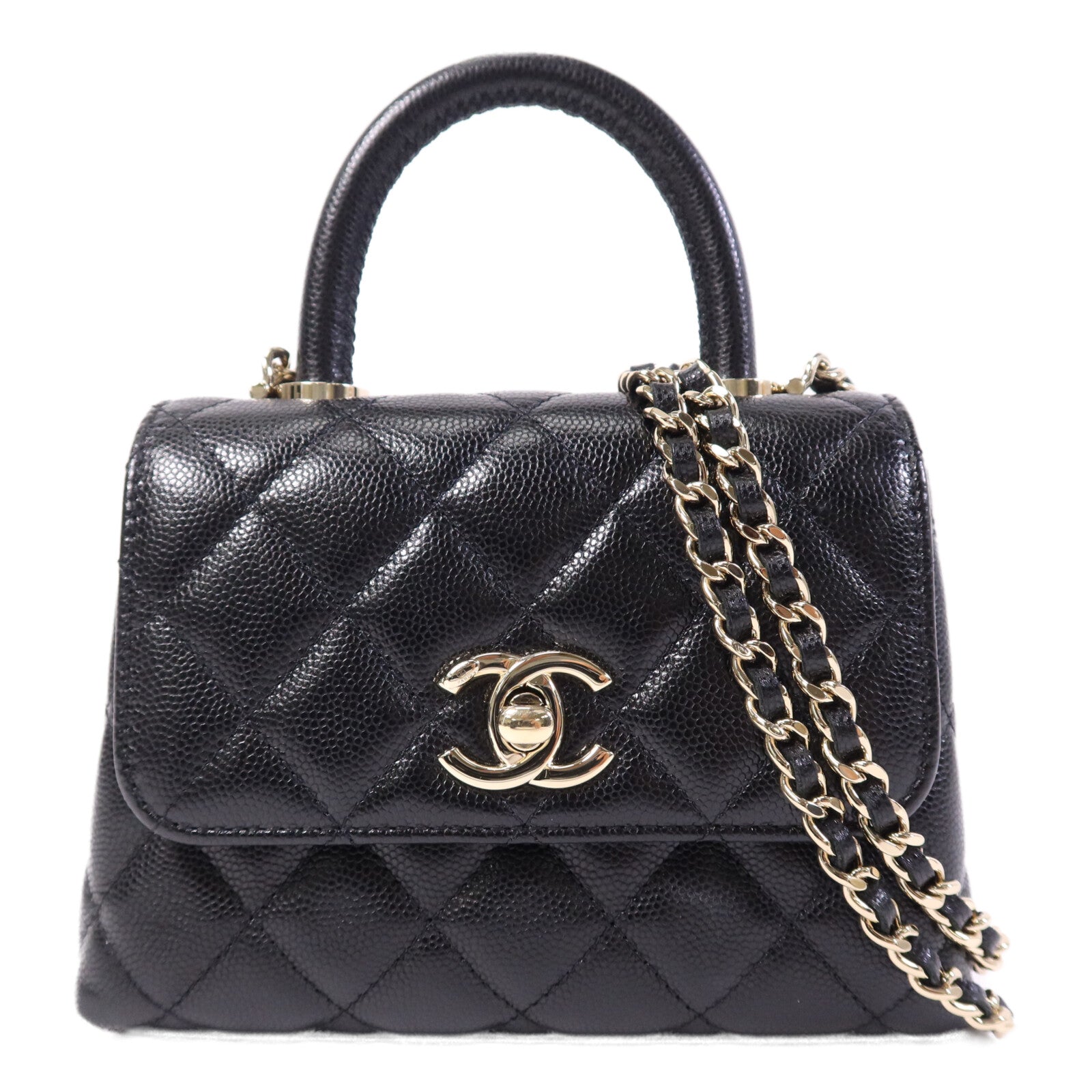 CHANEL 牛皮皮革Mirco Coco Handle金扣鏈帶手挽肩背兩用袋