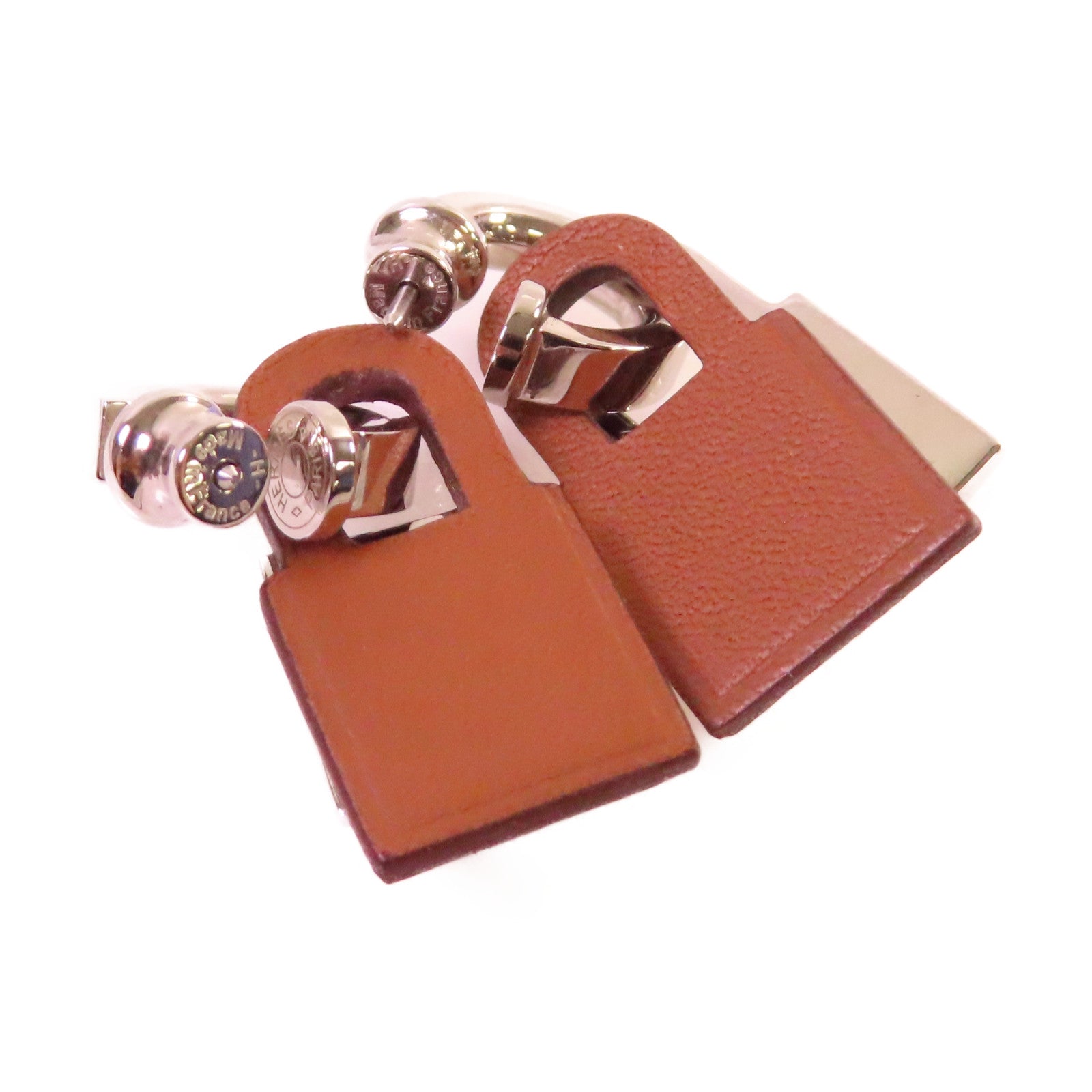HERMES 【激減優惠】Swift皮革/金屬O'Kelly Earrings耳環銀色/啡色
