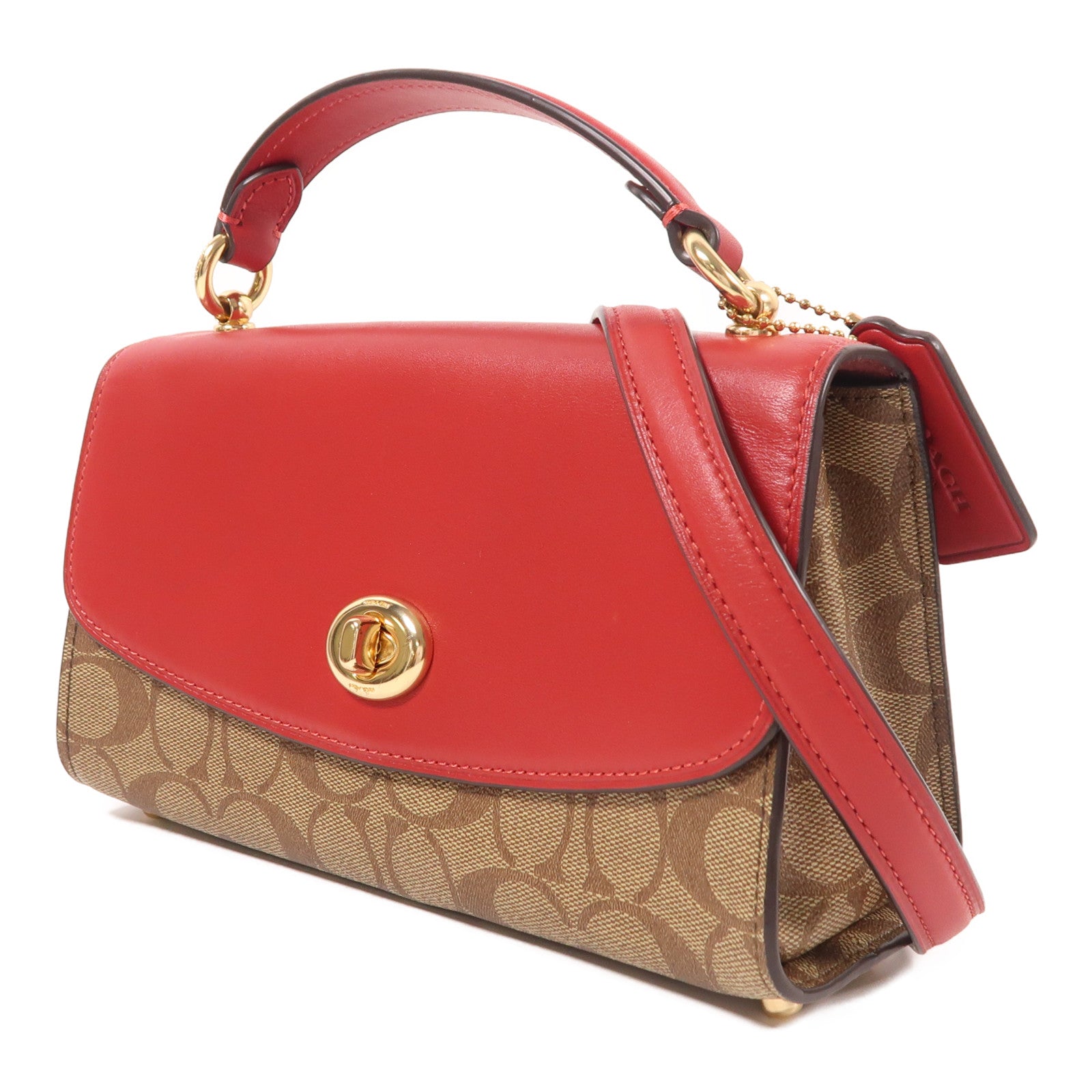 COACH 塗層帆布/皮革Tilly Satchel 23金扣手挽肩背兩用袋