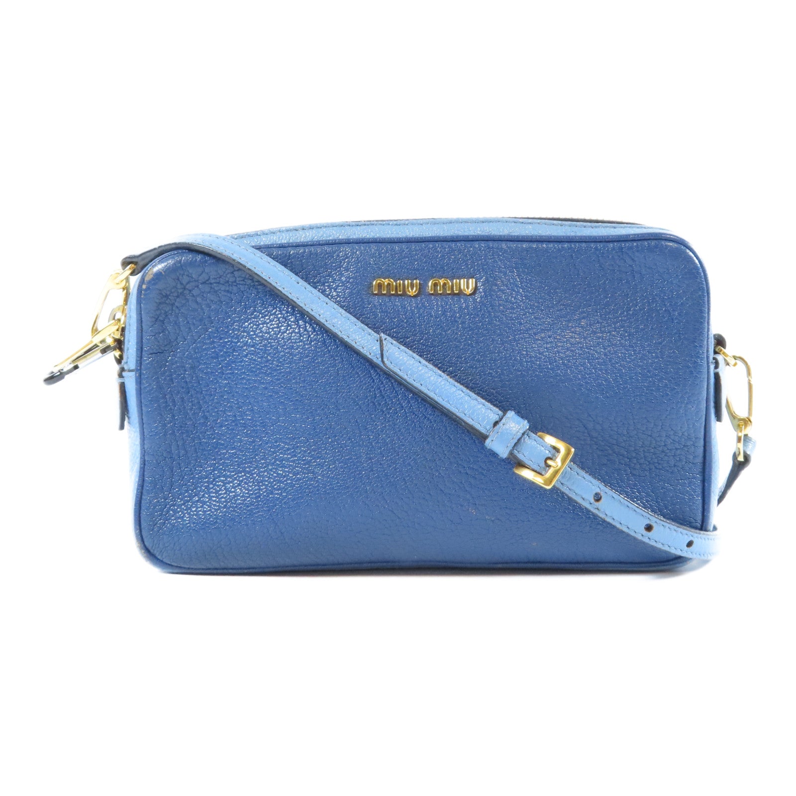Miu Miu 【激減優惠】牛皮皮革Shoulder Bag金扣肩背袋藍色
