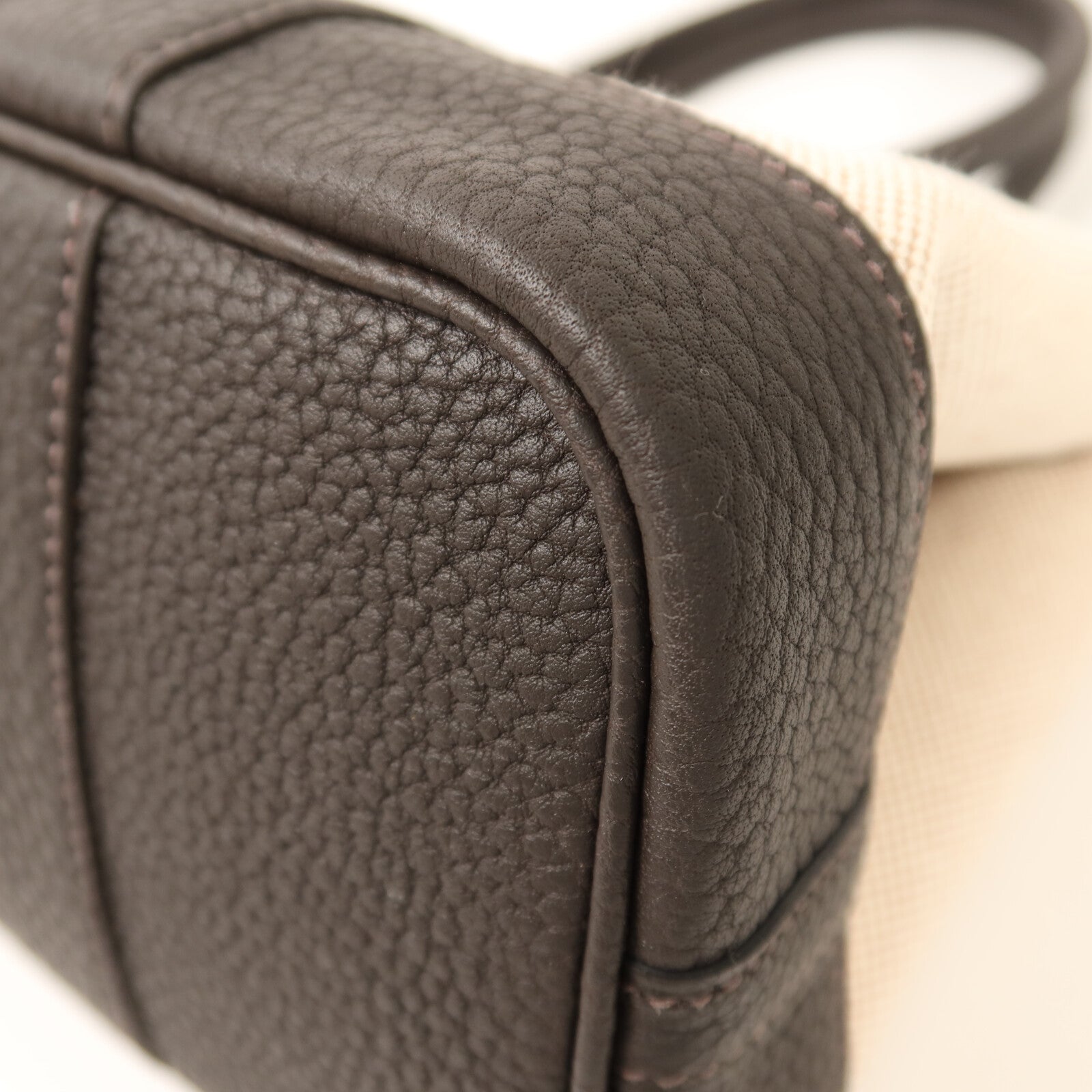 HERMES Toile H帆布Mini Garden Party銀扣手挽袋Ebene