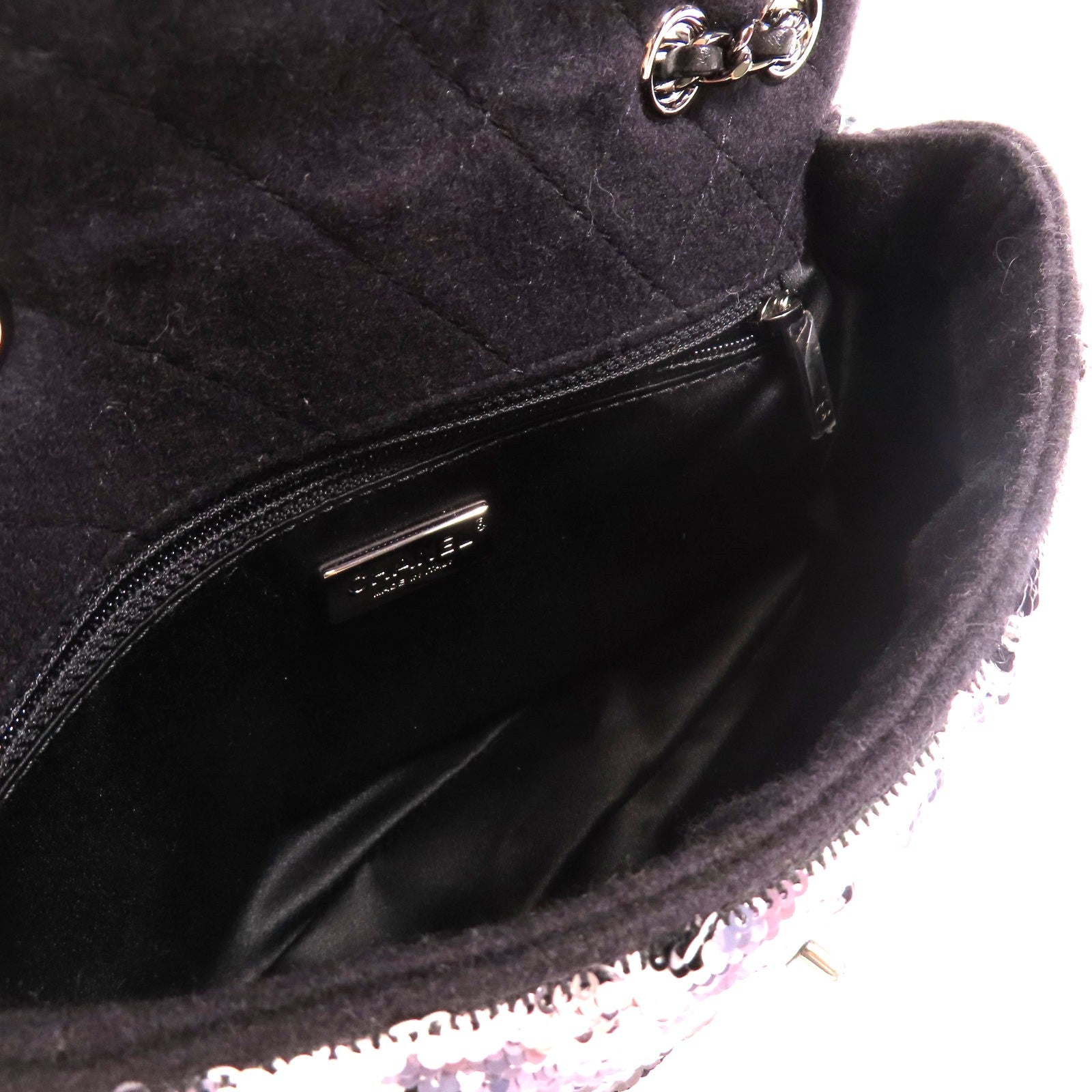 CHANEL 【激減優惠】珠片Sequin Flag Bag銀扣鏈帶肩背袋